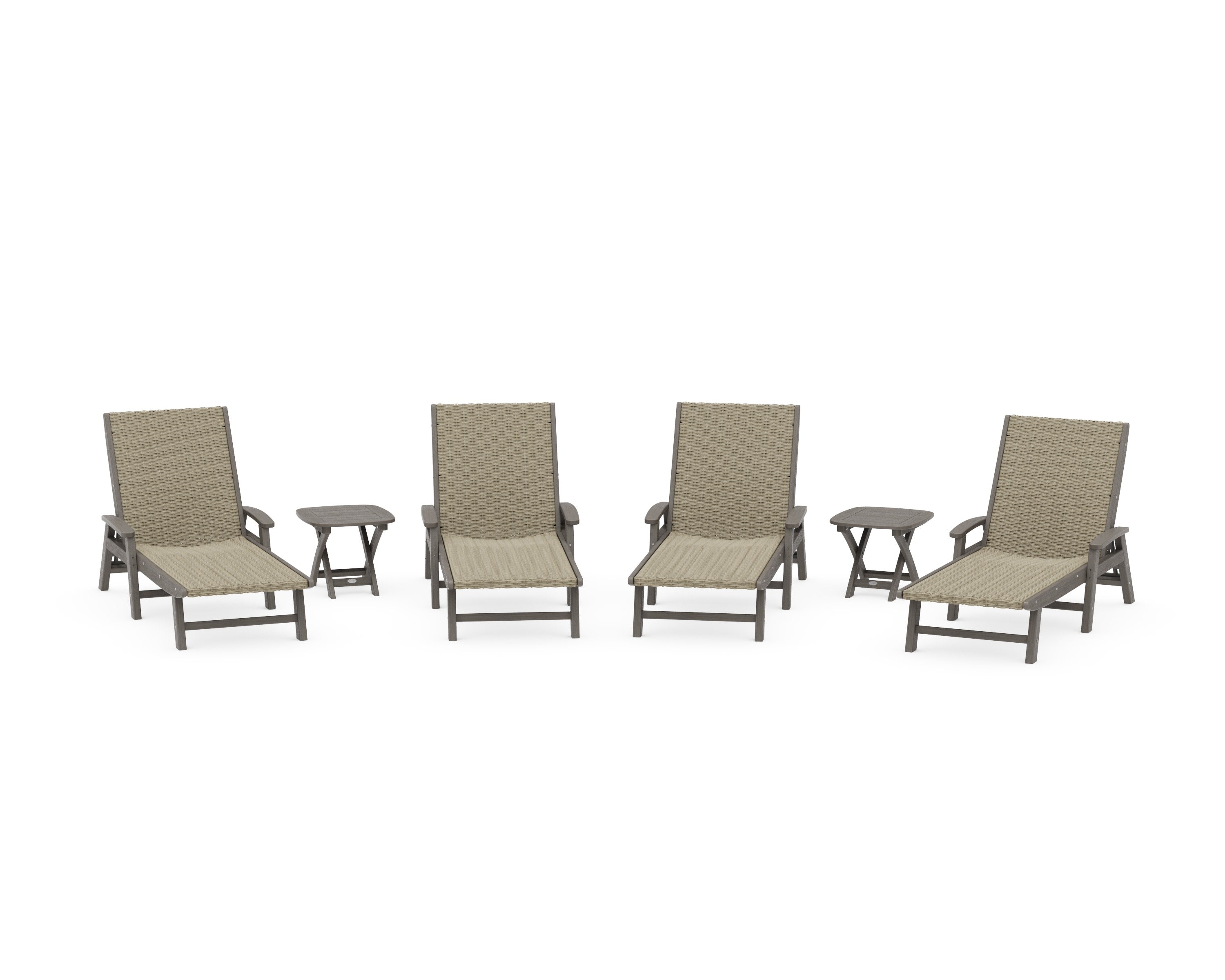 6- Piece Coastal Woven Chaise with Arms Chaise Lounge Set in Driftwood / Dune Grass