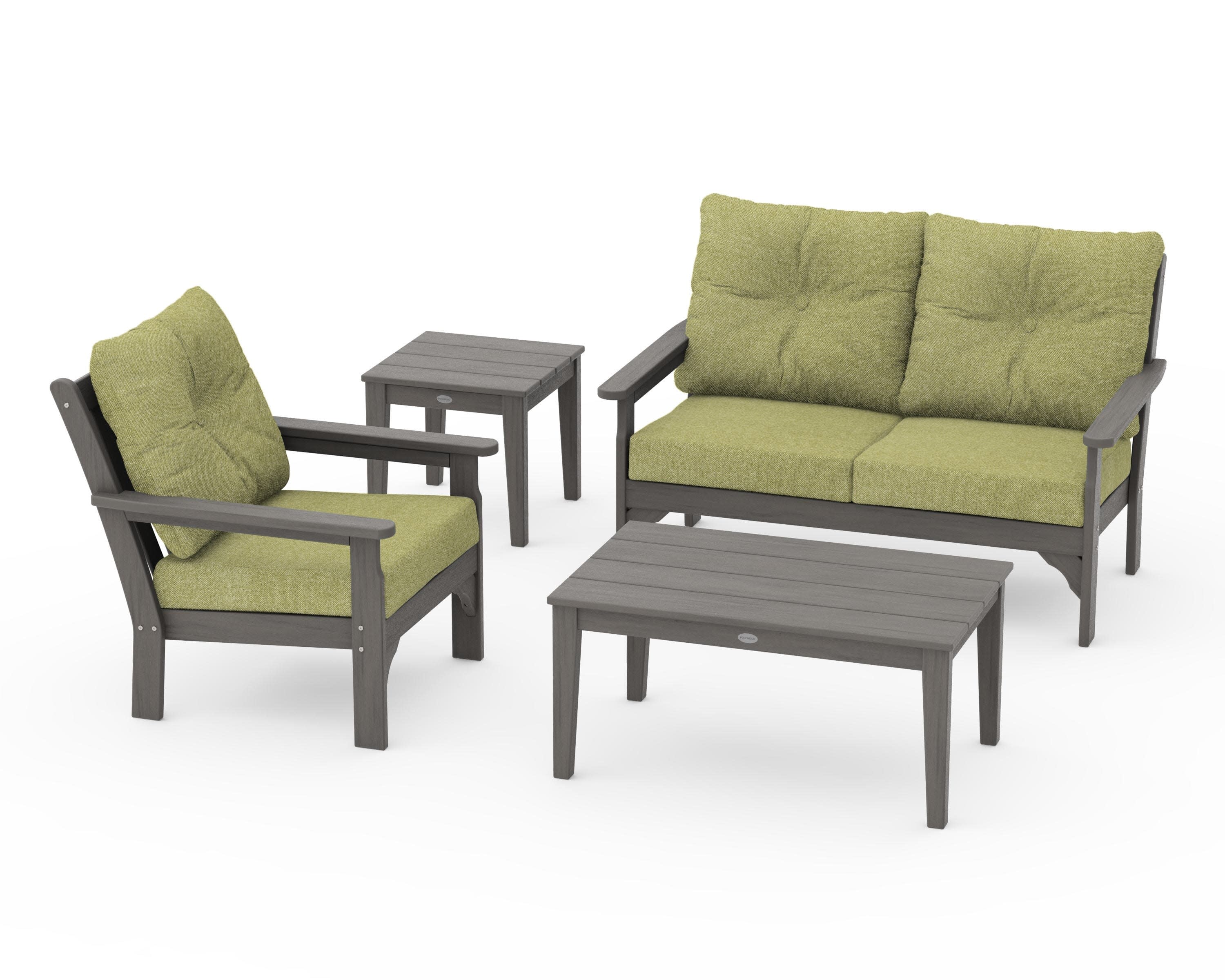 Vineyard 4-Piece Deep Seating Set in Driftwood / Chartreuse Boucle