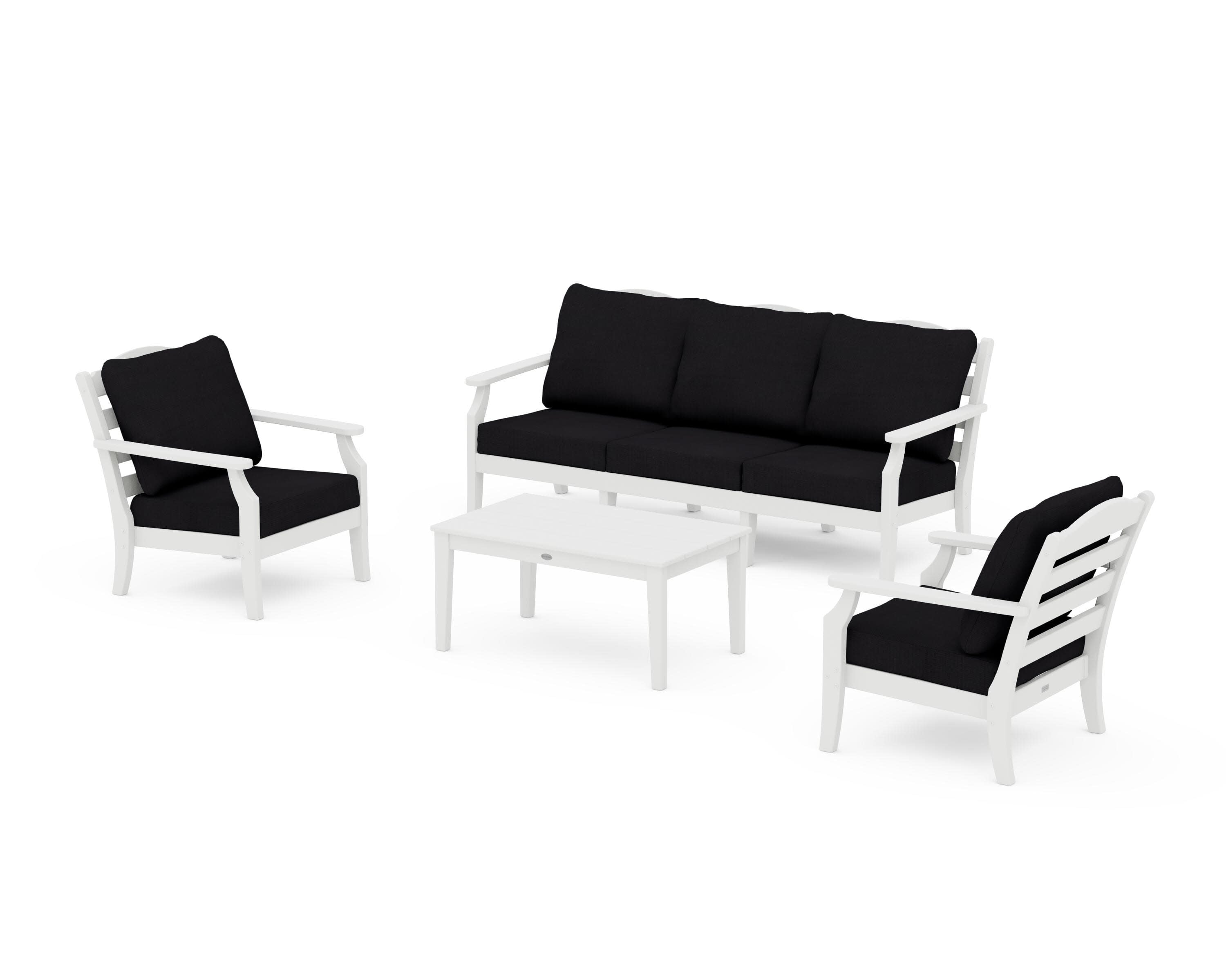 Savannah 4-Piece Deep Seating Set with Sofa in White / Midnight Linen