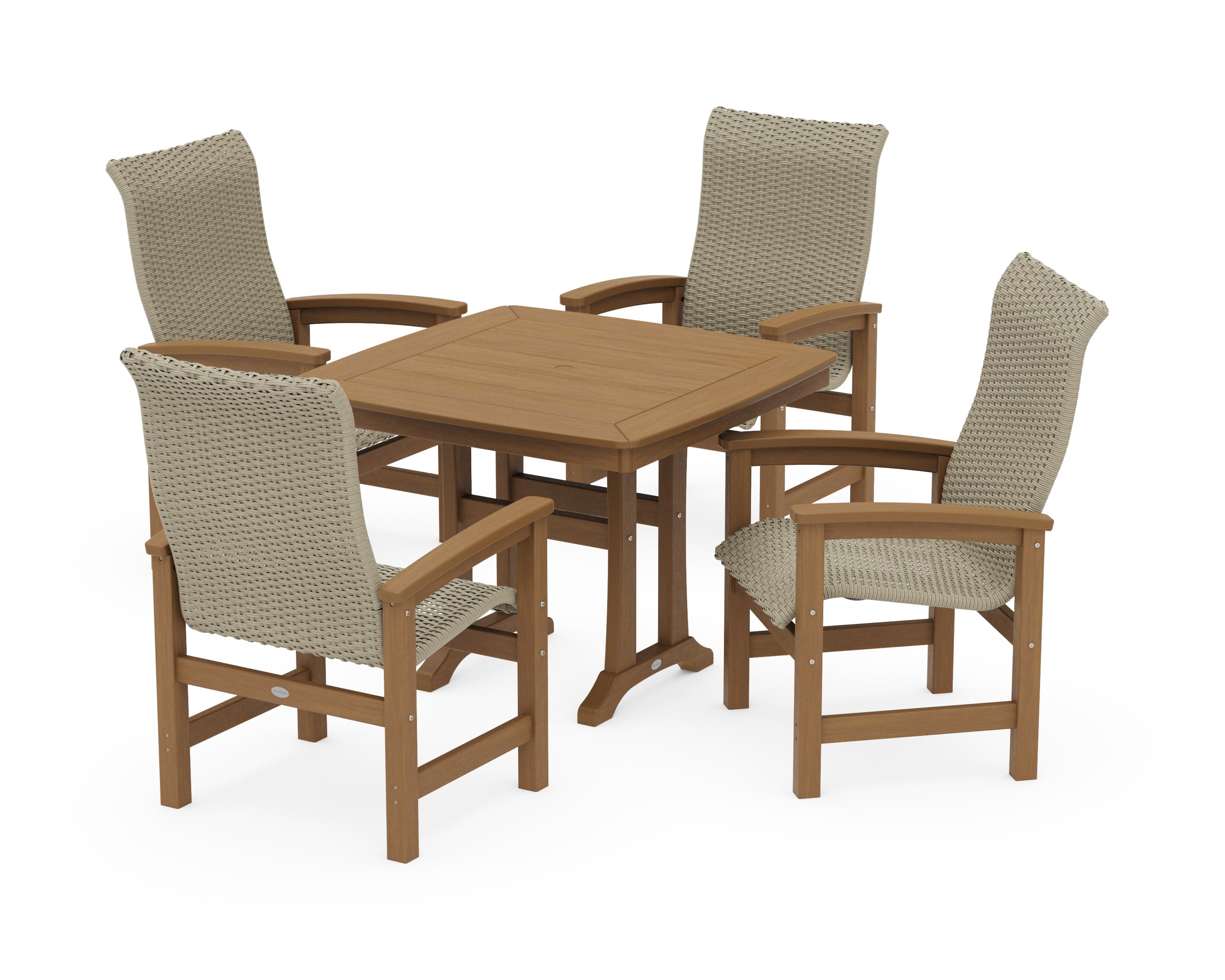 Coastal Woven High-Back 5-Piece Dining Set with Trestle Legs in Natural / Dune Grass