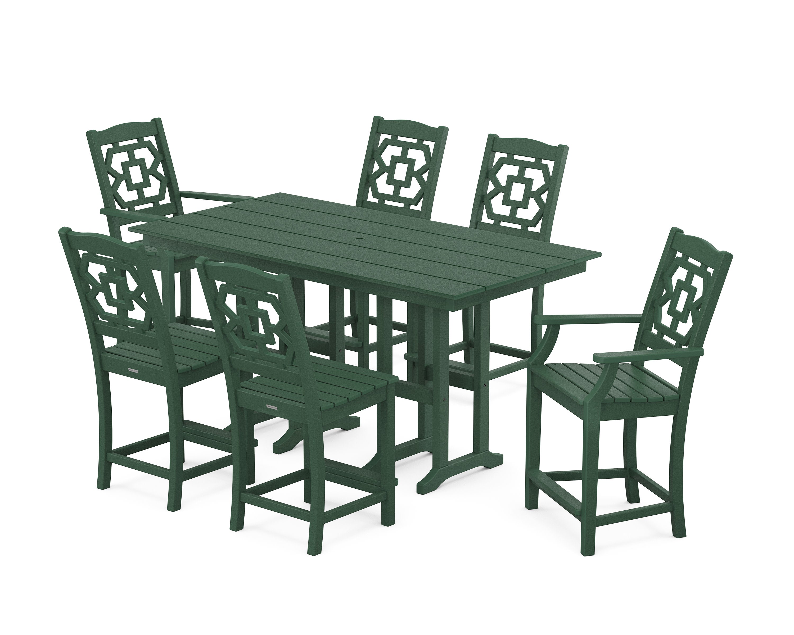 Chinoiserie 7-Piece Farmhouse Counter Set in Green