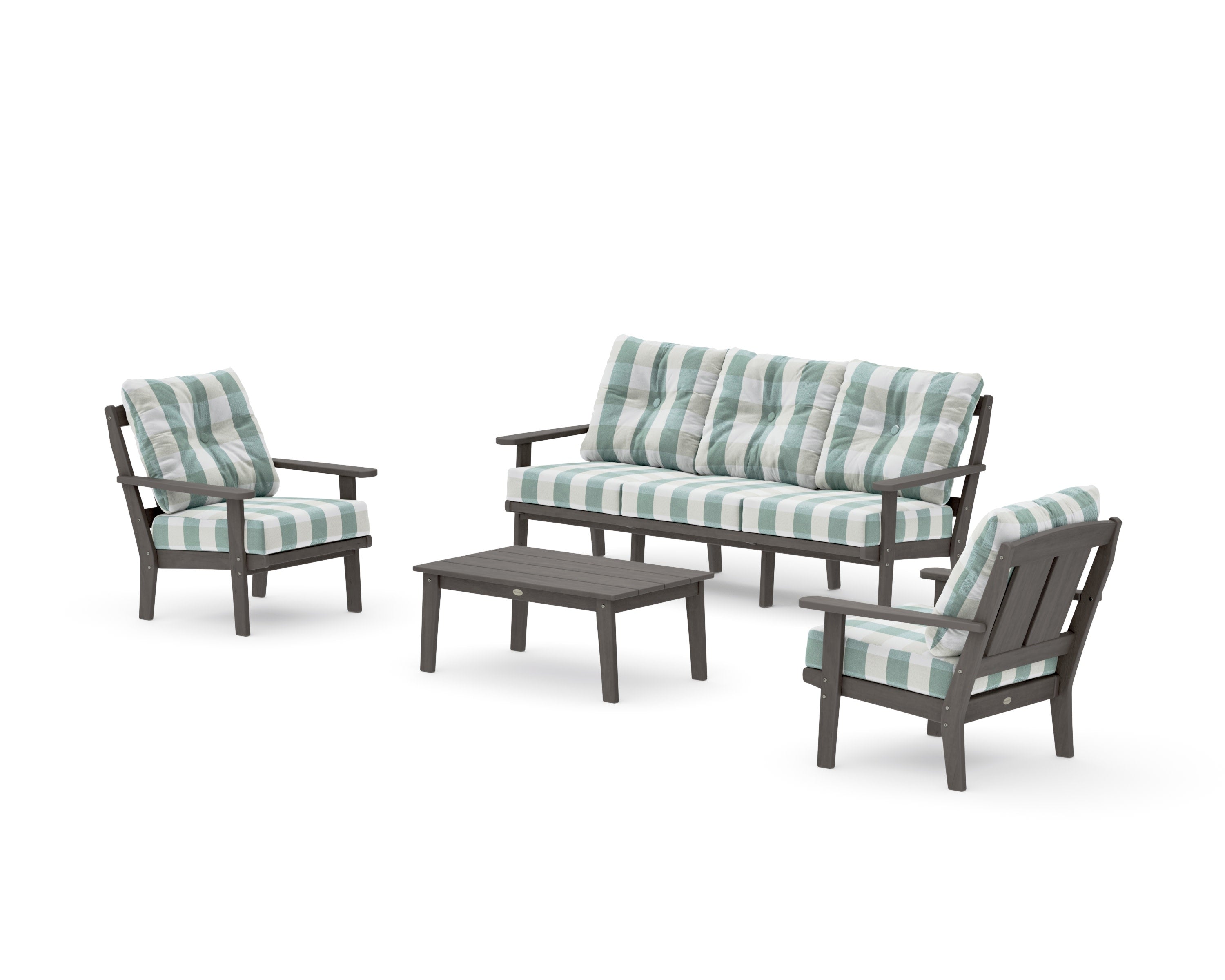 Mission 4-Piece Deep Seating Set with Sofa in Driftwood / Buffalo Plaid Glacier Spa