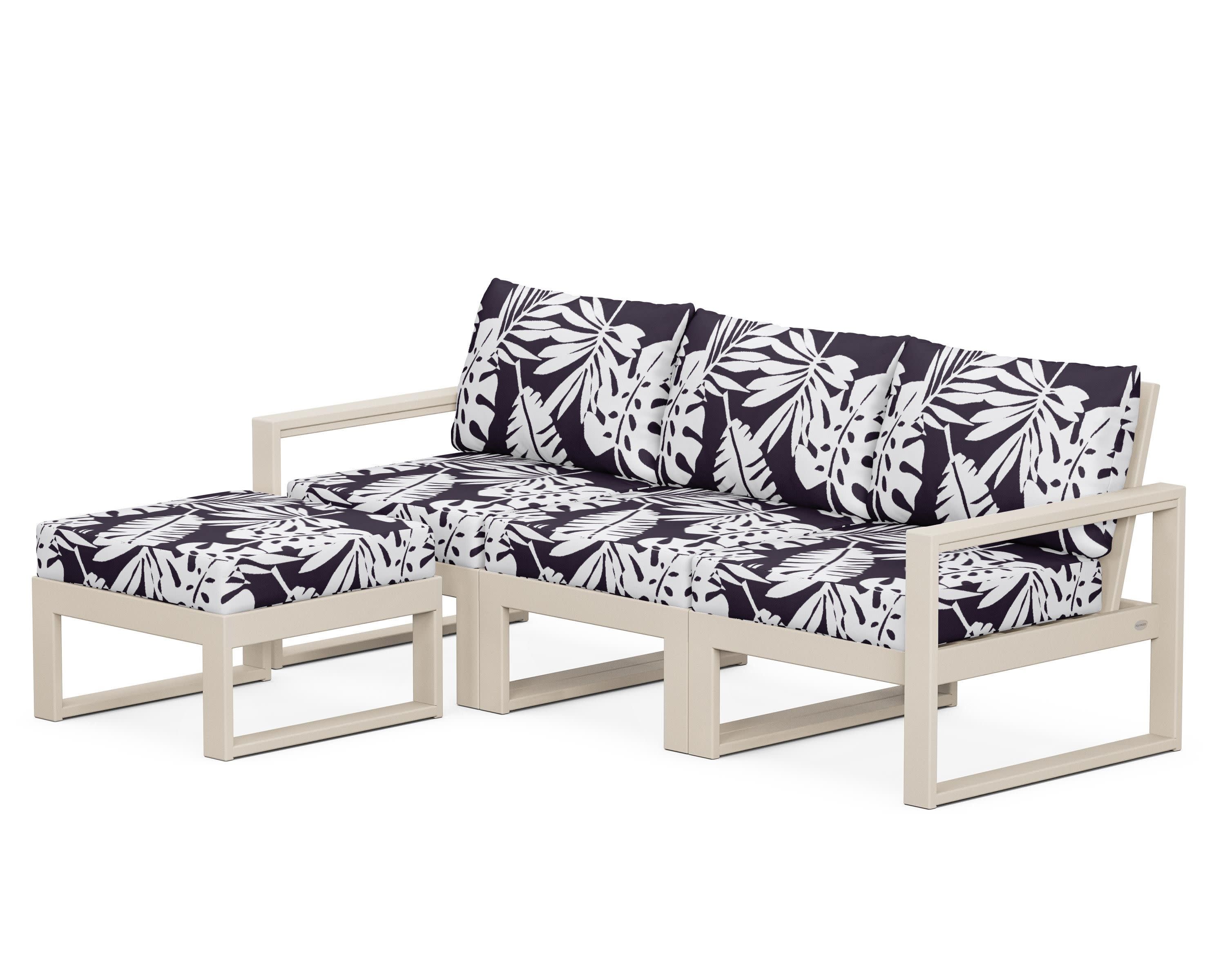 EDGE 4-Piece Modular Deep Seating Set with Ottoman in Sand / Leaf Navy