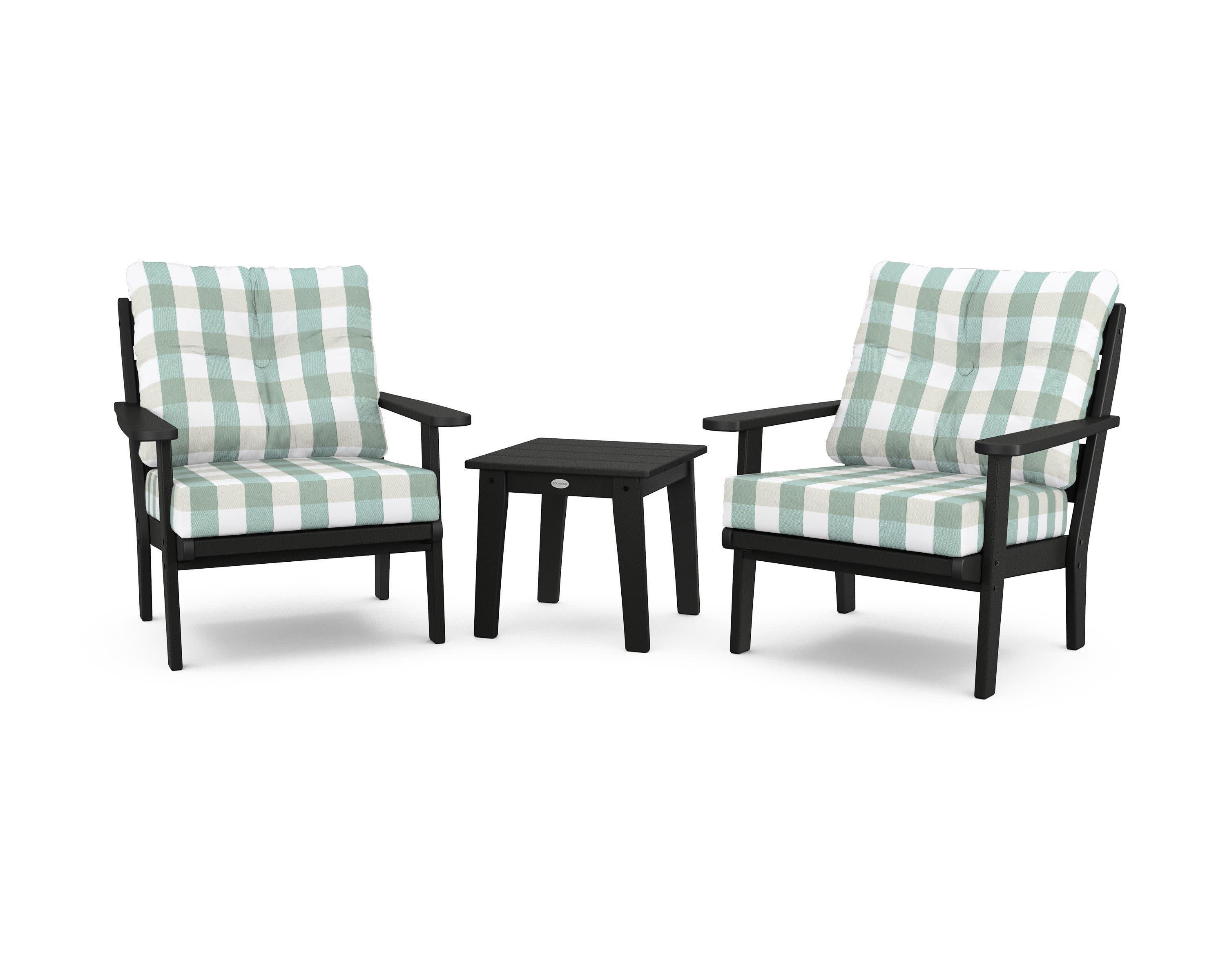 Lakeside 3-Piece Deep Seating Chair Set in Black / Buffalo Plaid Glacier Spa