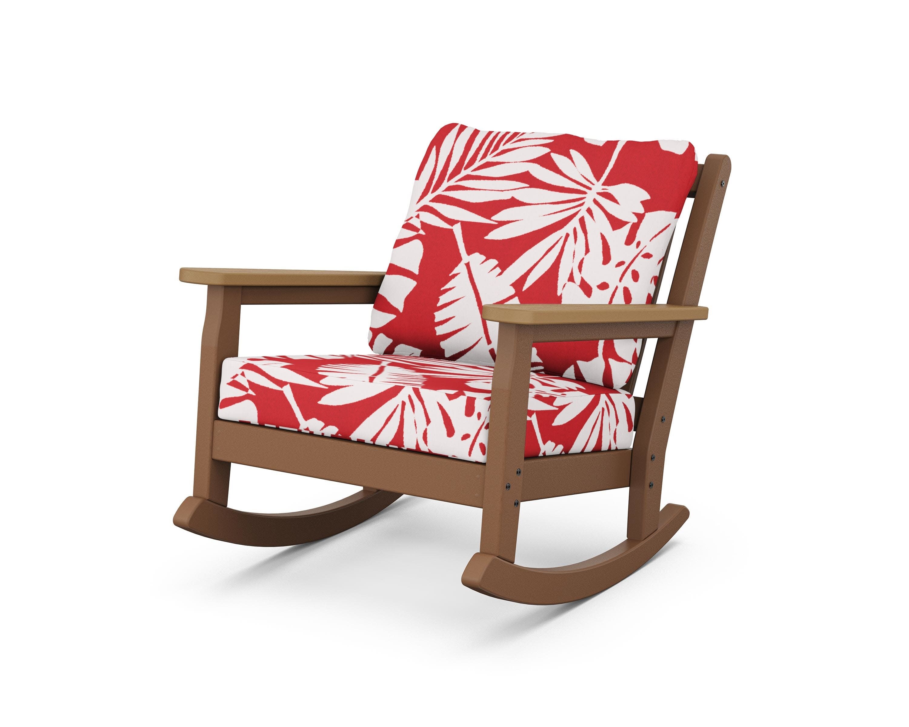 Chippendale Deep Seating Rocking Chair in Teak / Natural / Leaf Crimson