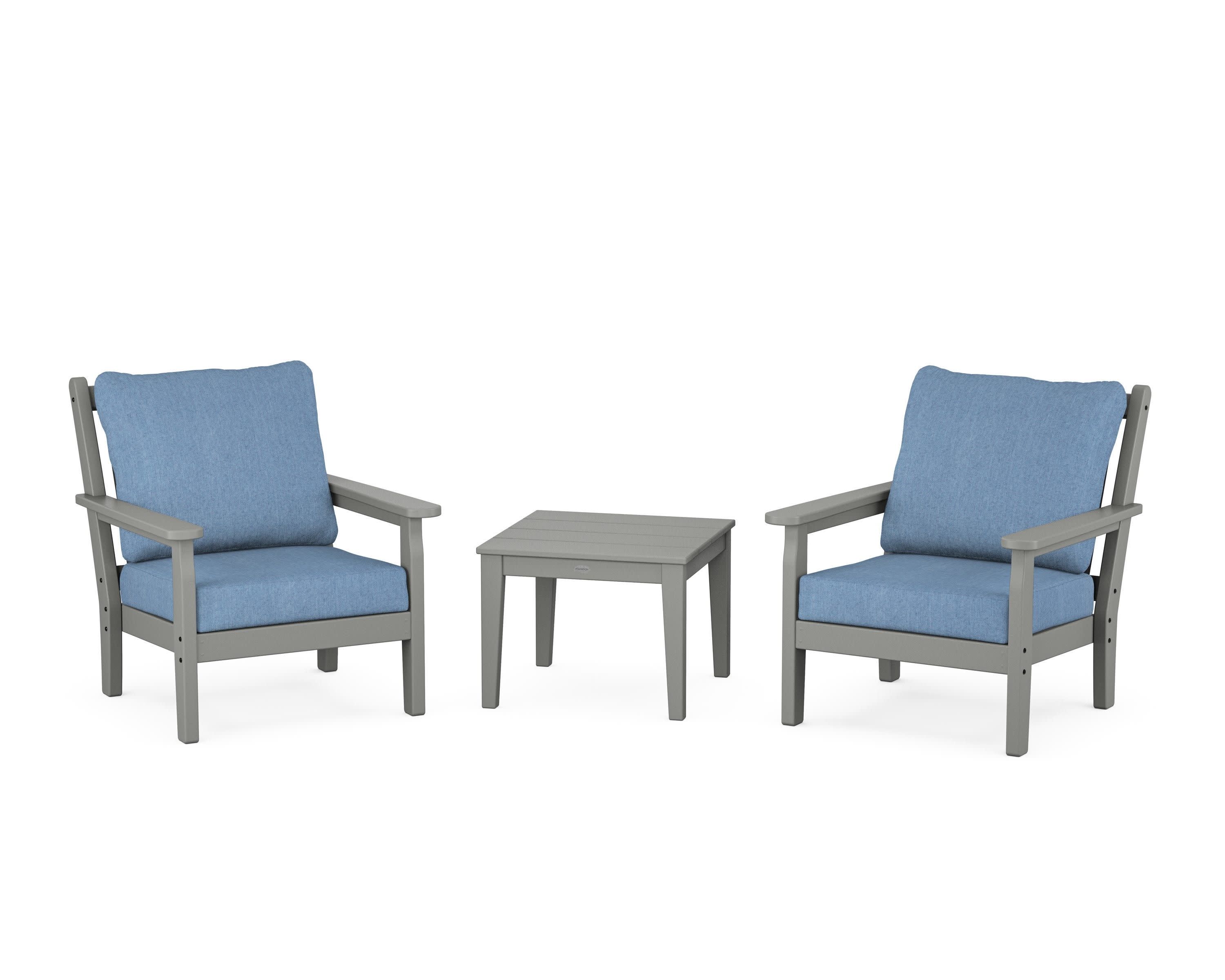 Chippendale 3-Piece Deep Seating Set in Slate Grey / Sky Blue
