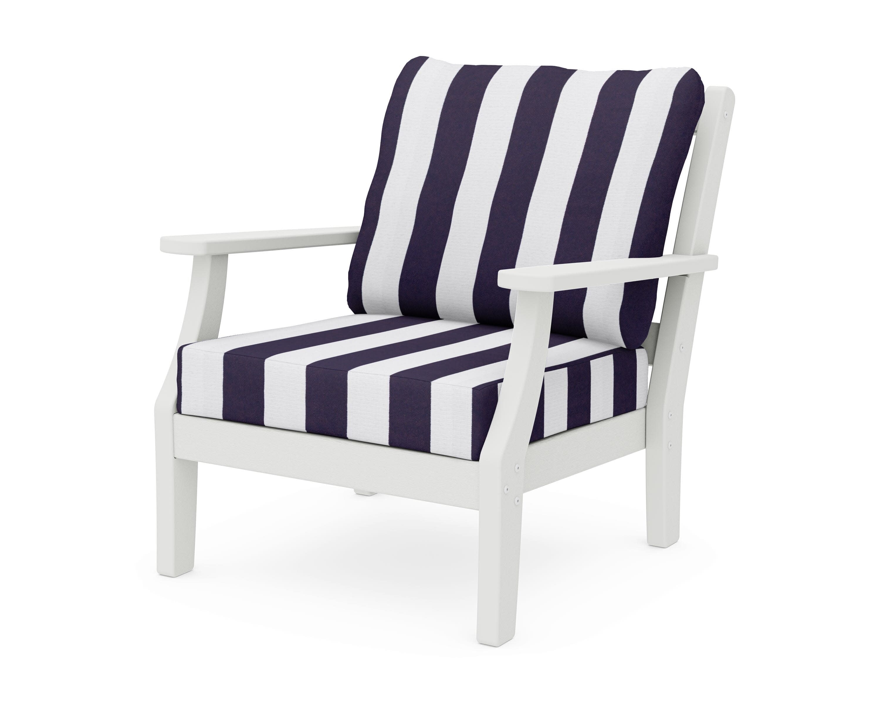 Chinoiserie Deep Seating Chair in Vintage White / Cabana Stripe Navy