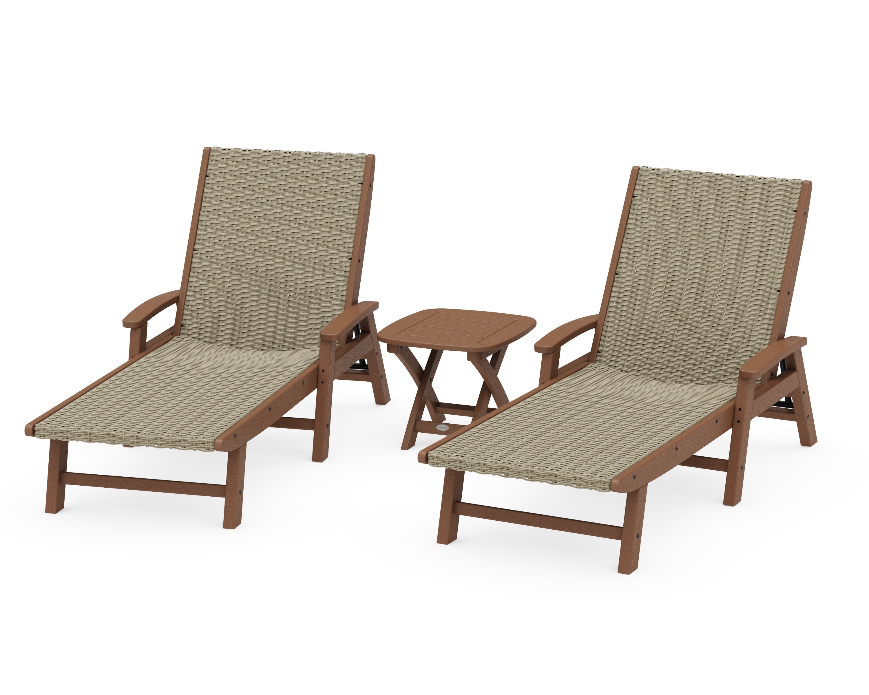 3 - Piece Coastal Woven Chaise with Arms Chaise Lounge Set in Teak / Dune Grass