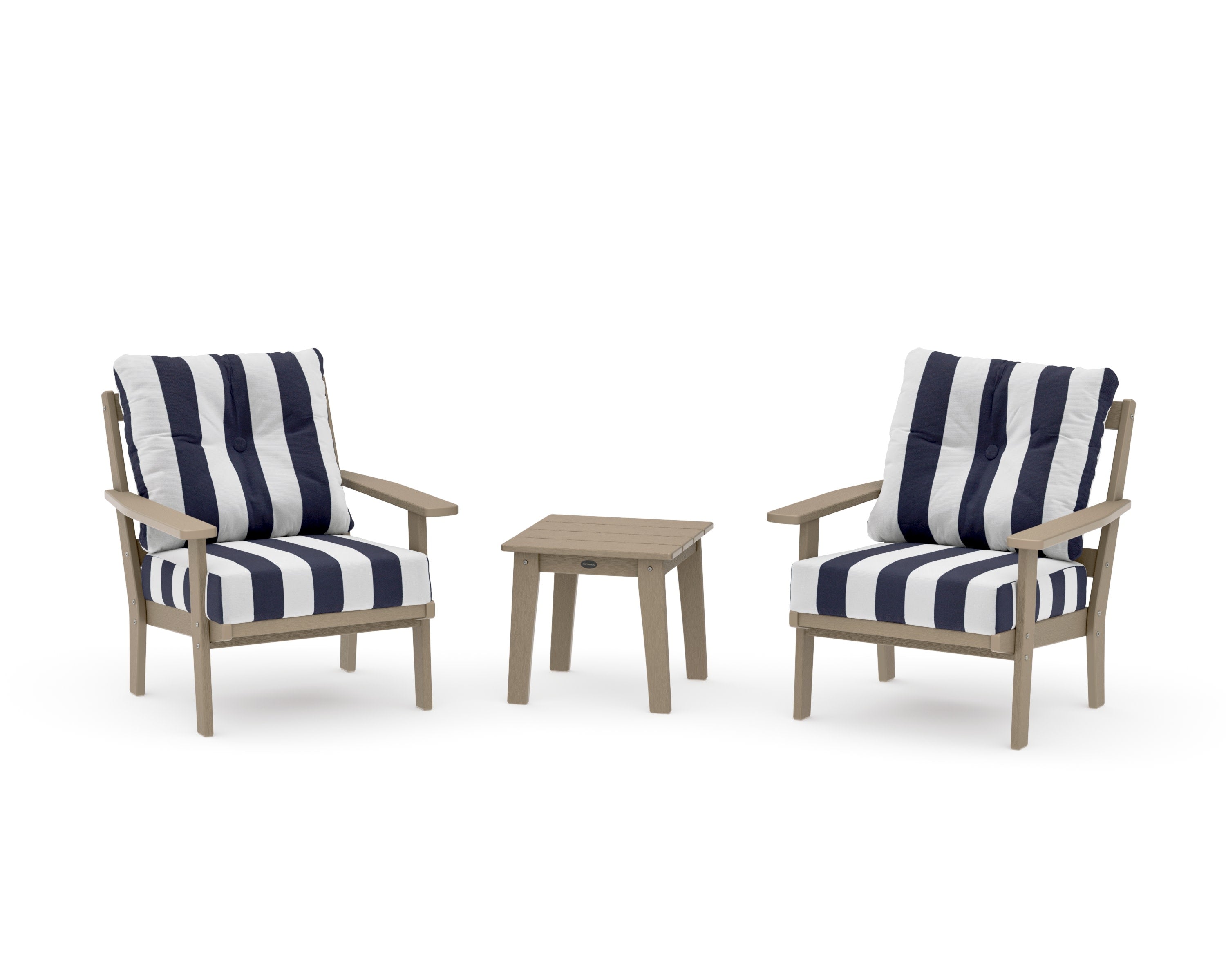 Oxford 3-Piece Deep Seating Set in Vintage Sahara / Cabana Stripe Navy