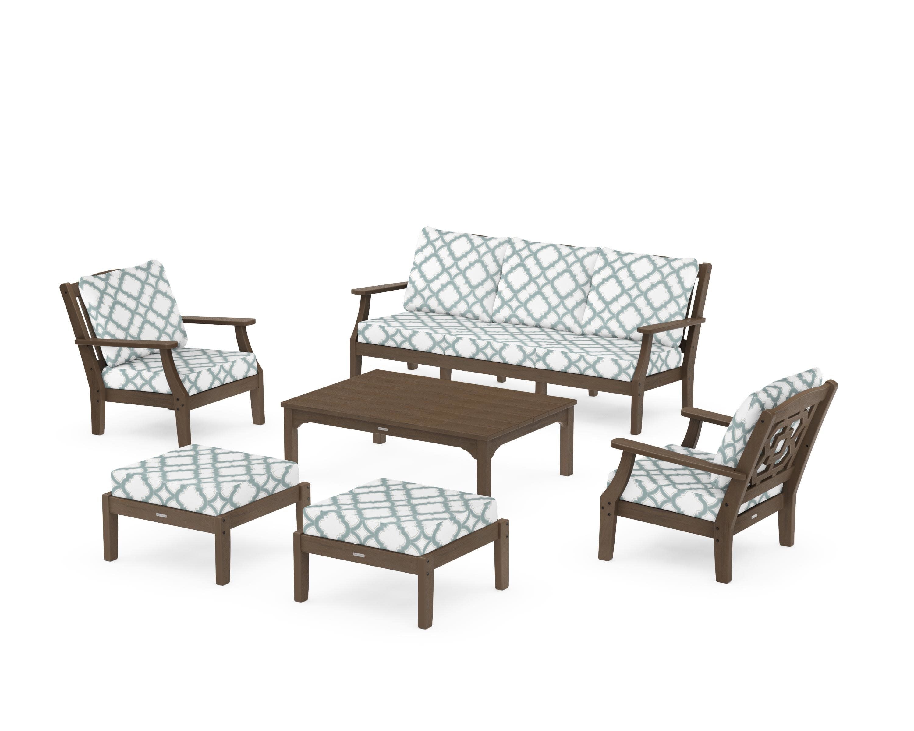 Chinoiserie 6-Piece Lounge Sofa Set in Kona / Trellis Glacier Spa