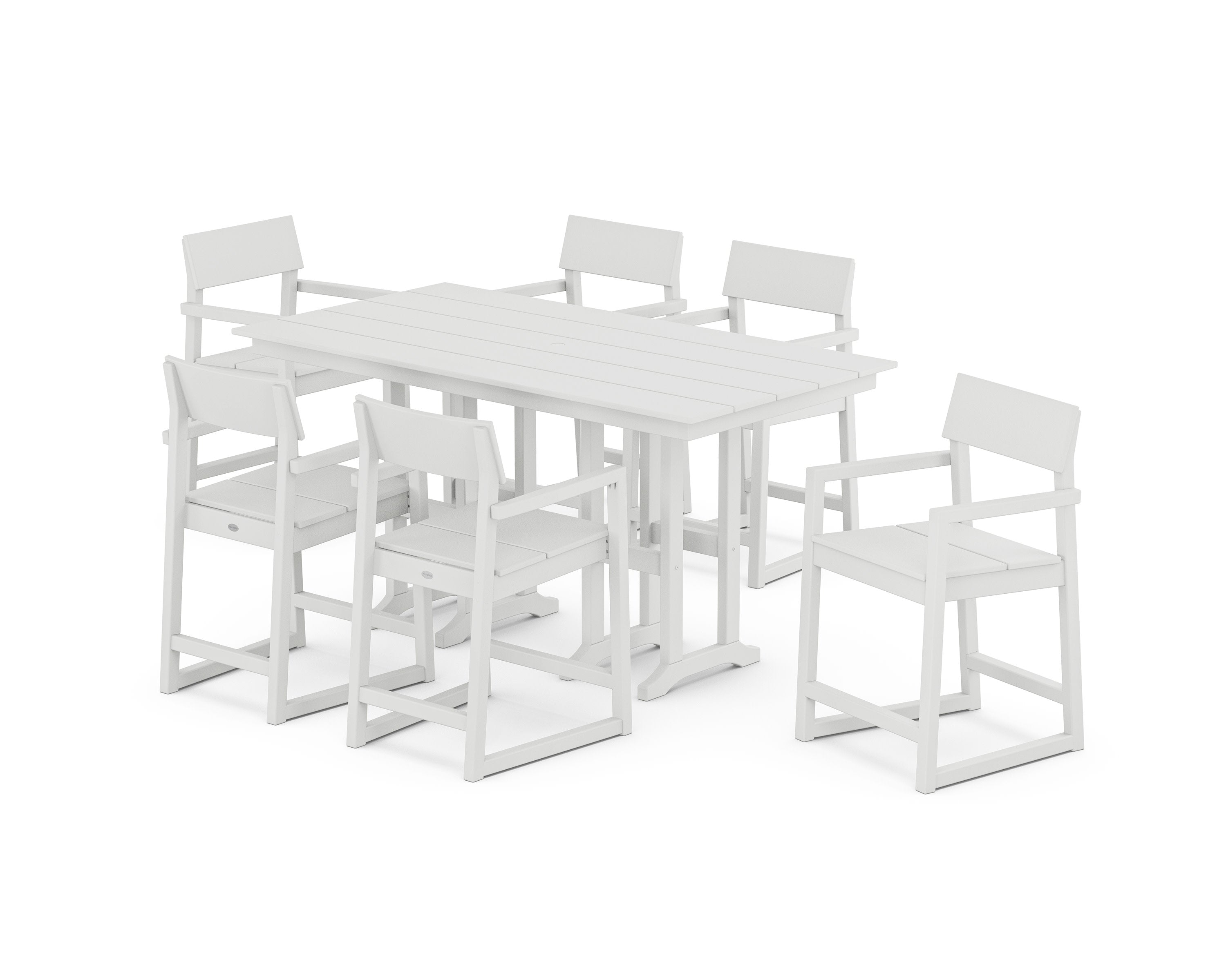 EDGE Arm Chair 7-Piece Farmhouse Counter Set in White