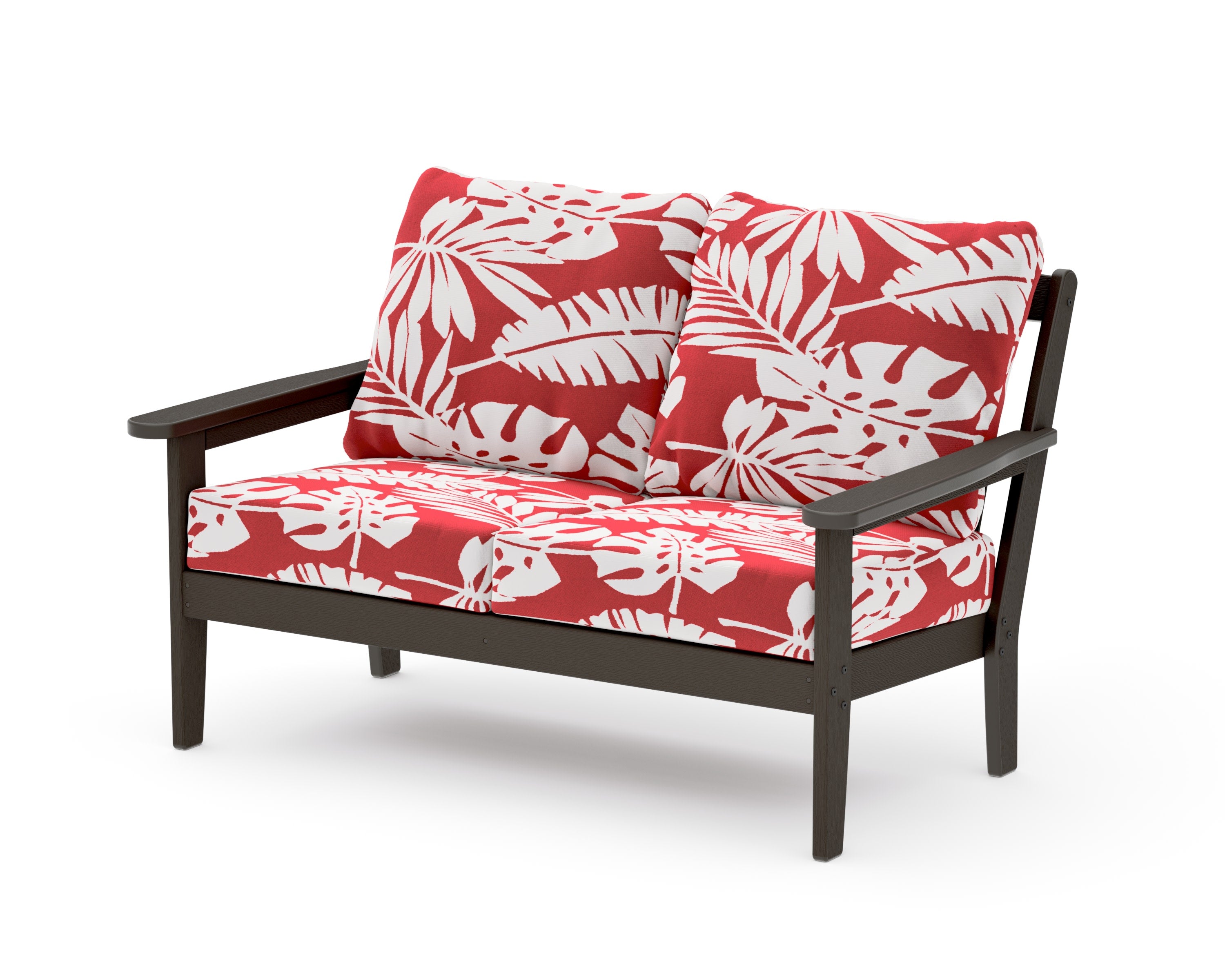 Cottage Deep Seating Loveseat in Vintage Coffee / Leaf Crimson