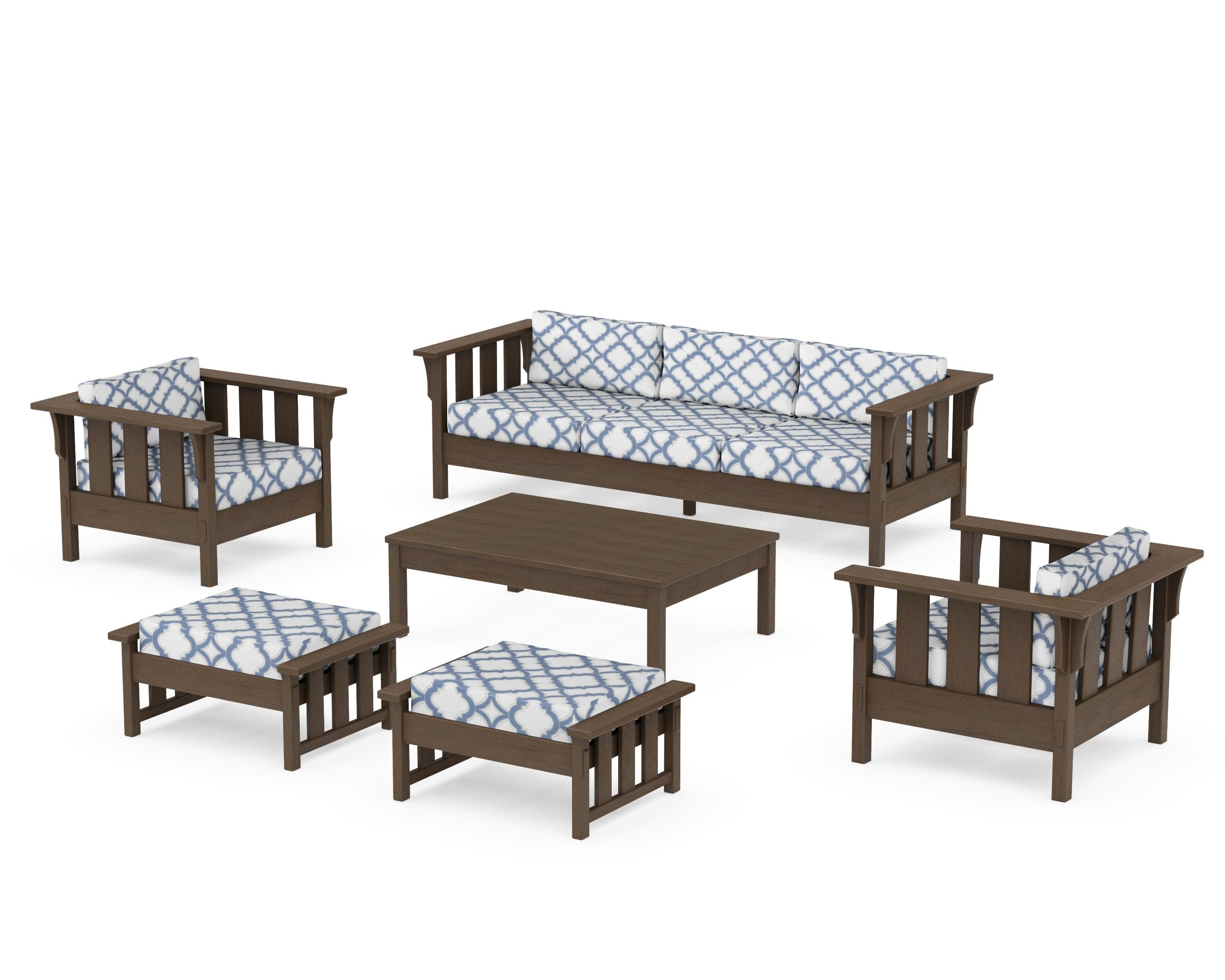 Acadia 6-Piece Lounge Sofa Set in Kona / Trellis Sky Blue
