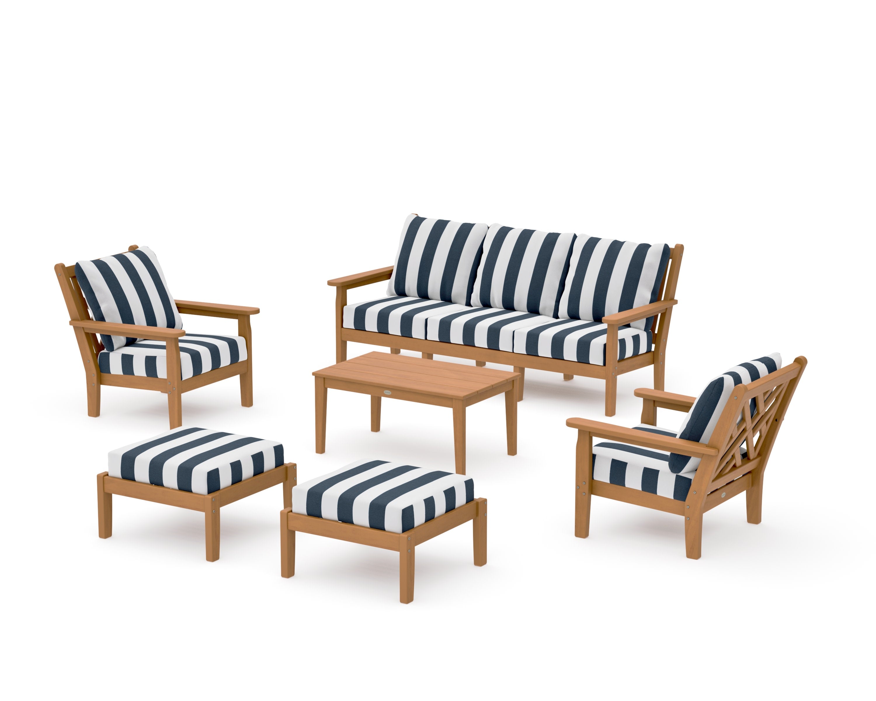 Chippendale 6-Piece Lounge Sofa Set in Natural / Cabana Stripe Marine Indigo