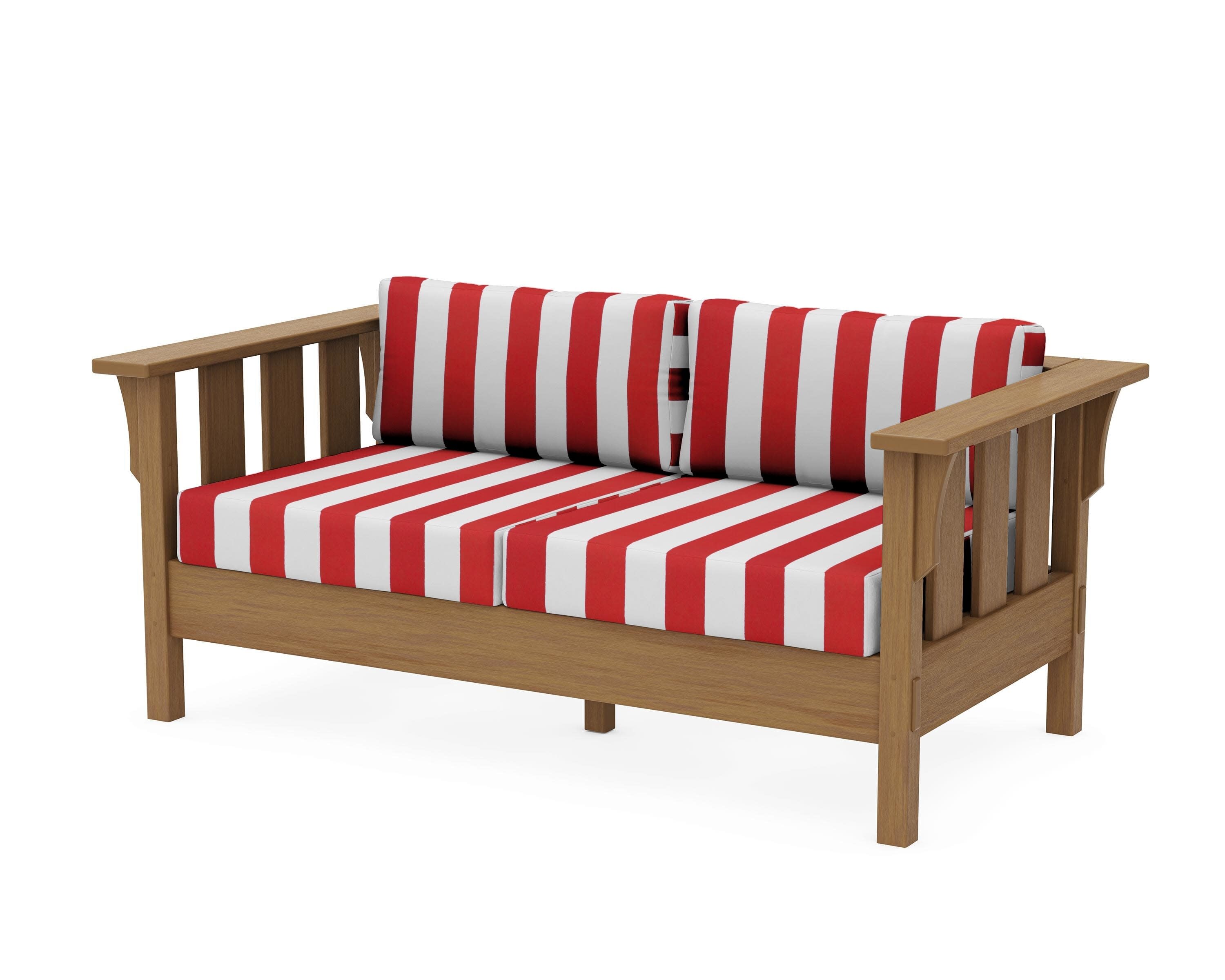 Acadia Deep Seating Loveseat in Natural / Cabana Stripe Crimson