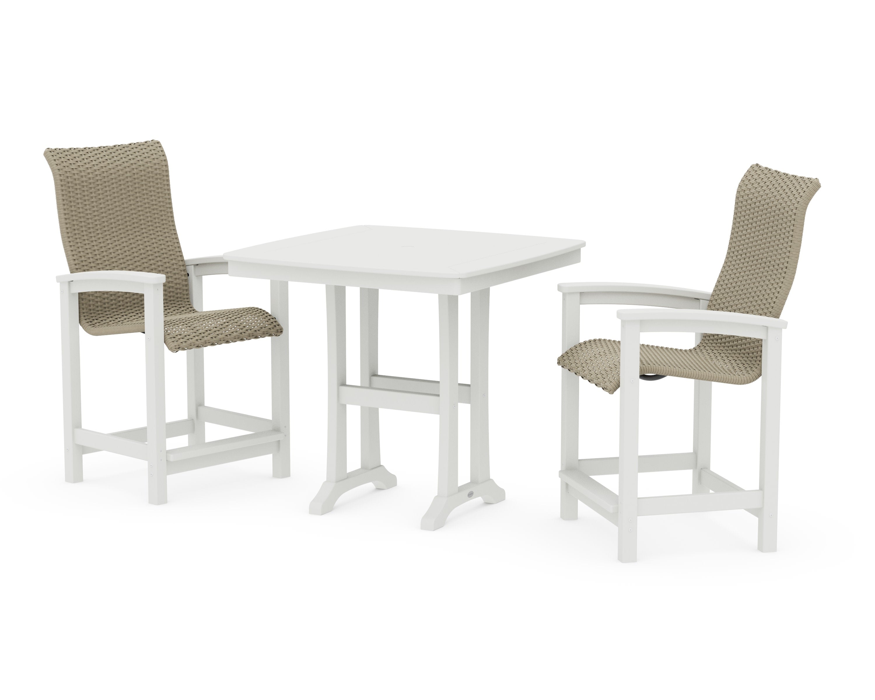 Coastal Woven High-Back 3-Piece Counter Set with Trestle Legs in White / Dune Grass