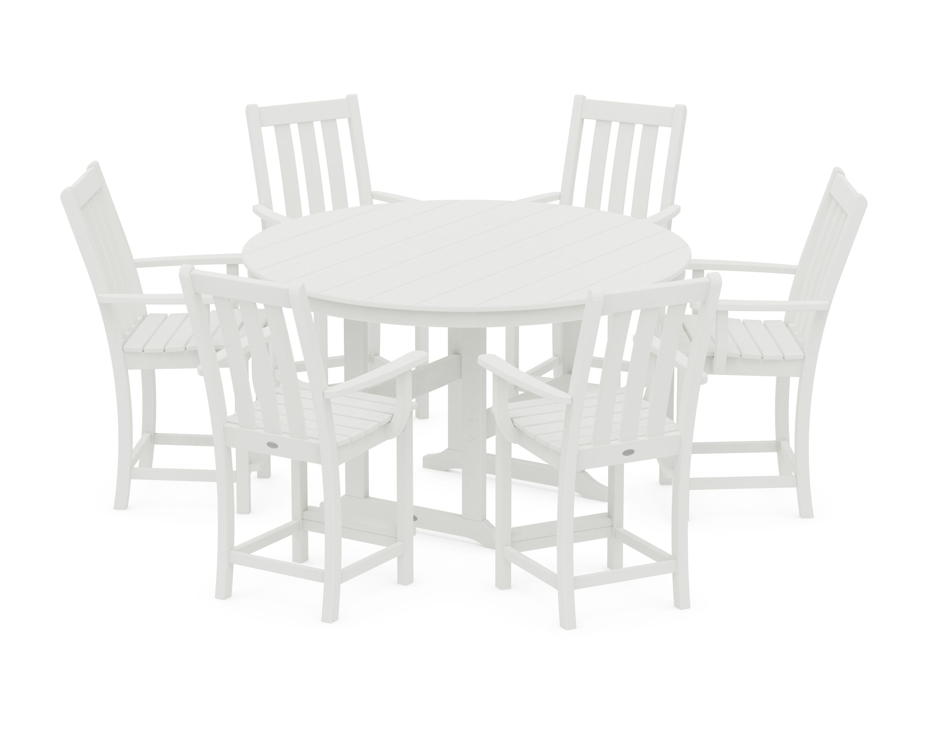 Vineyard 7-Piece Arm Chair Round Farmhouse Counter Set in Vintage White