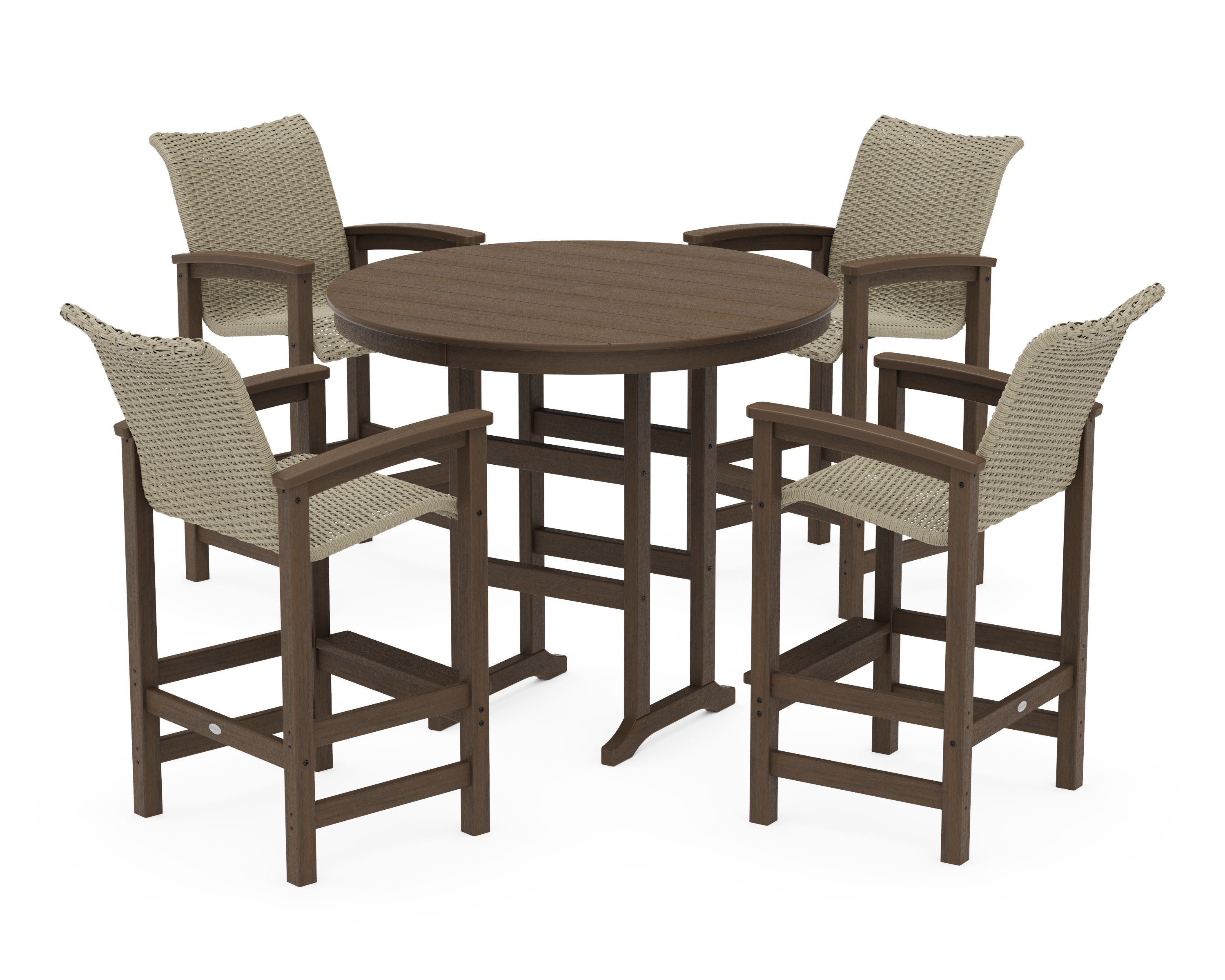 Coastal Woven 5-Piece Round Farmhouse Bar Set in Kona / Dune Grass