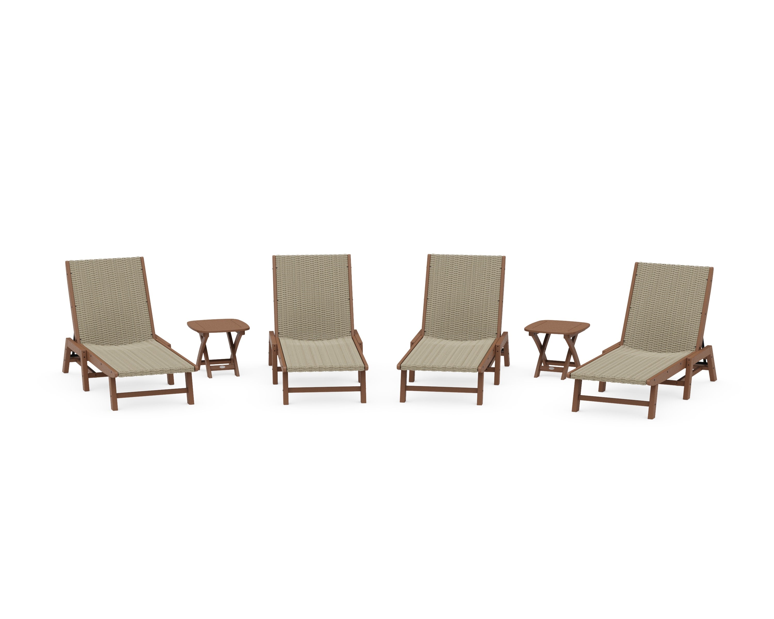 6- Piece Coastal Woven Chaise Chaise Lounge Set in Teak / Dune Grass