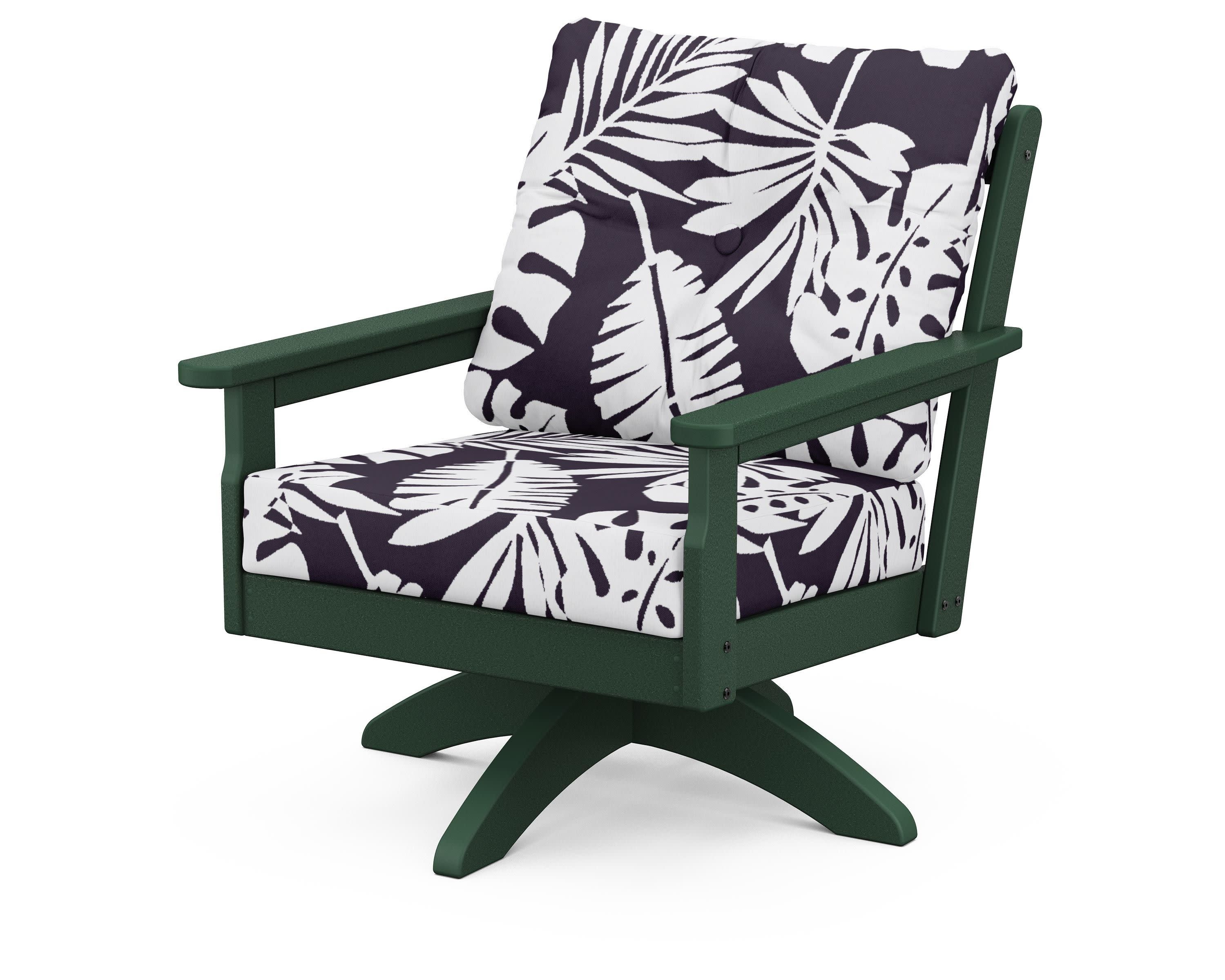 Vineyard Deep Seating Swivel Chair in Green / Leaf Navy