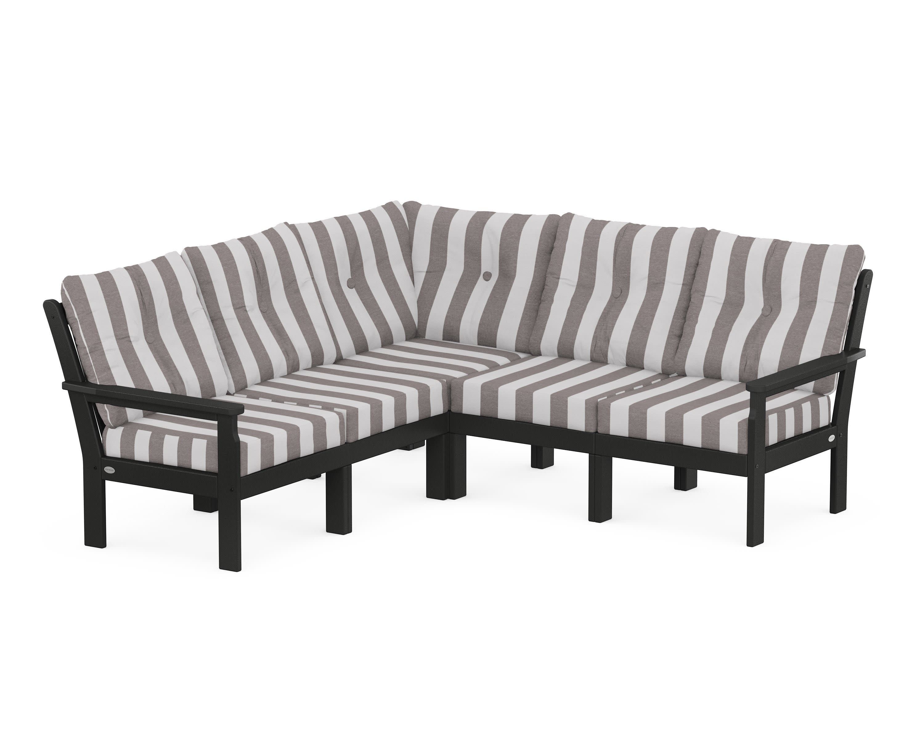 Vineyard 5-Piece Sectional in Black / Cabana Stripe Grey Mist