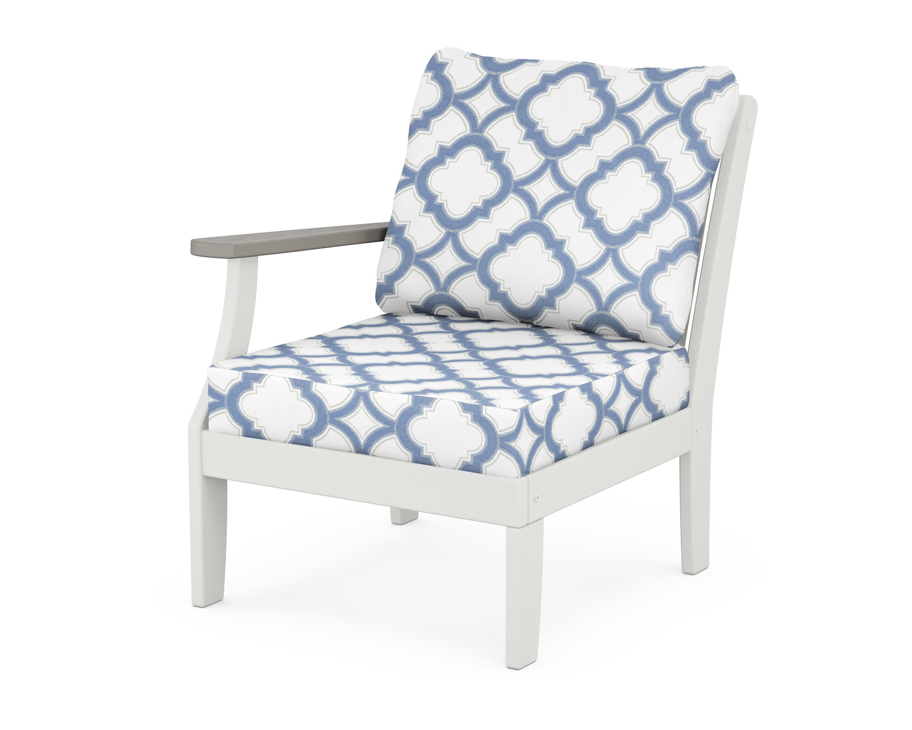 Braxton Modular Left Arm Chair in White / Driftwood / Trellis Sky Blue