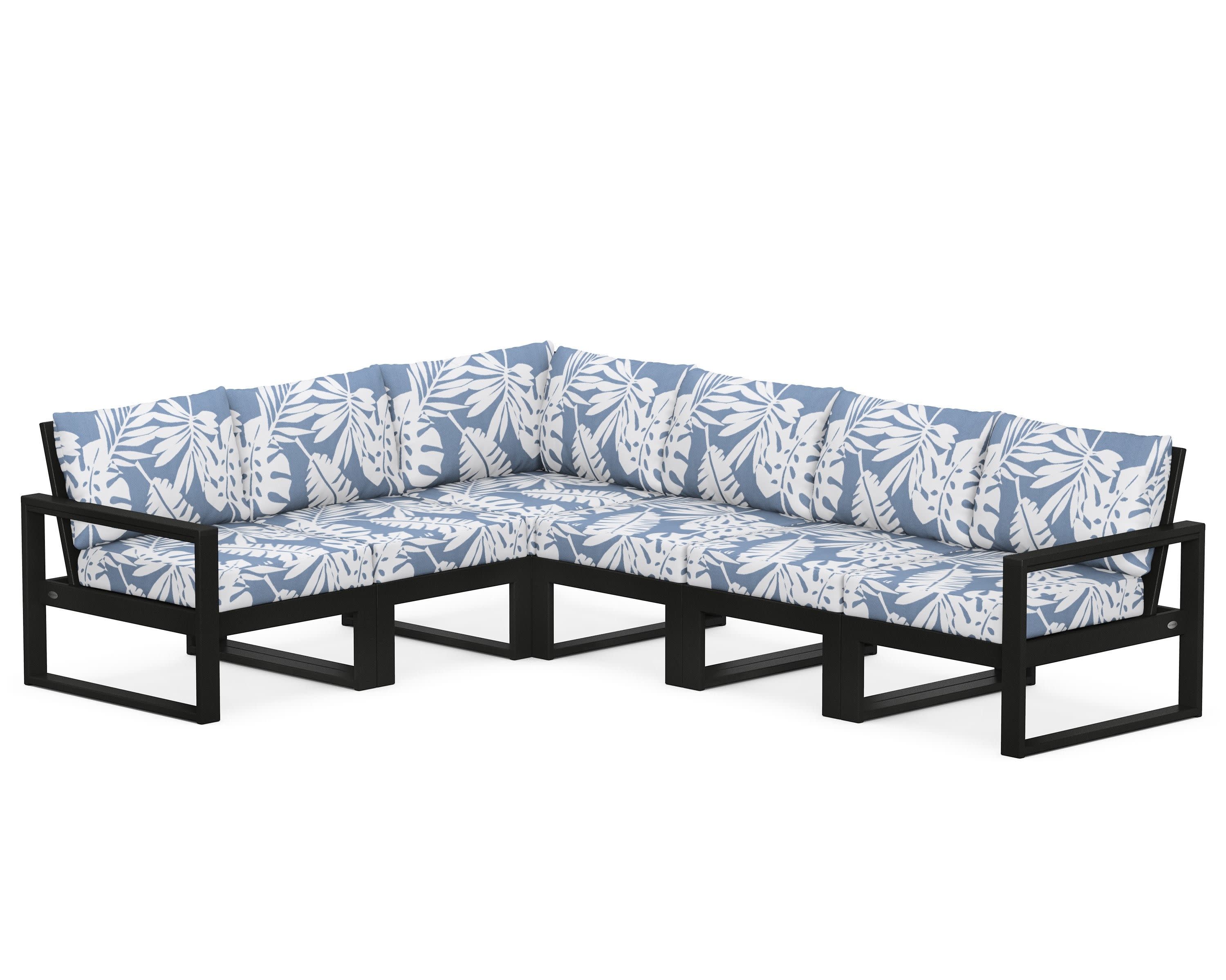 EDGE 6-Piece Modular Deep Seating Set in Black / Leaf Sky Blue
