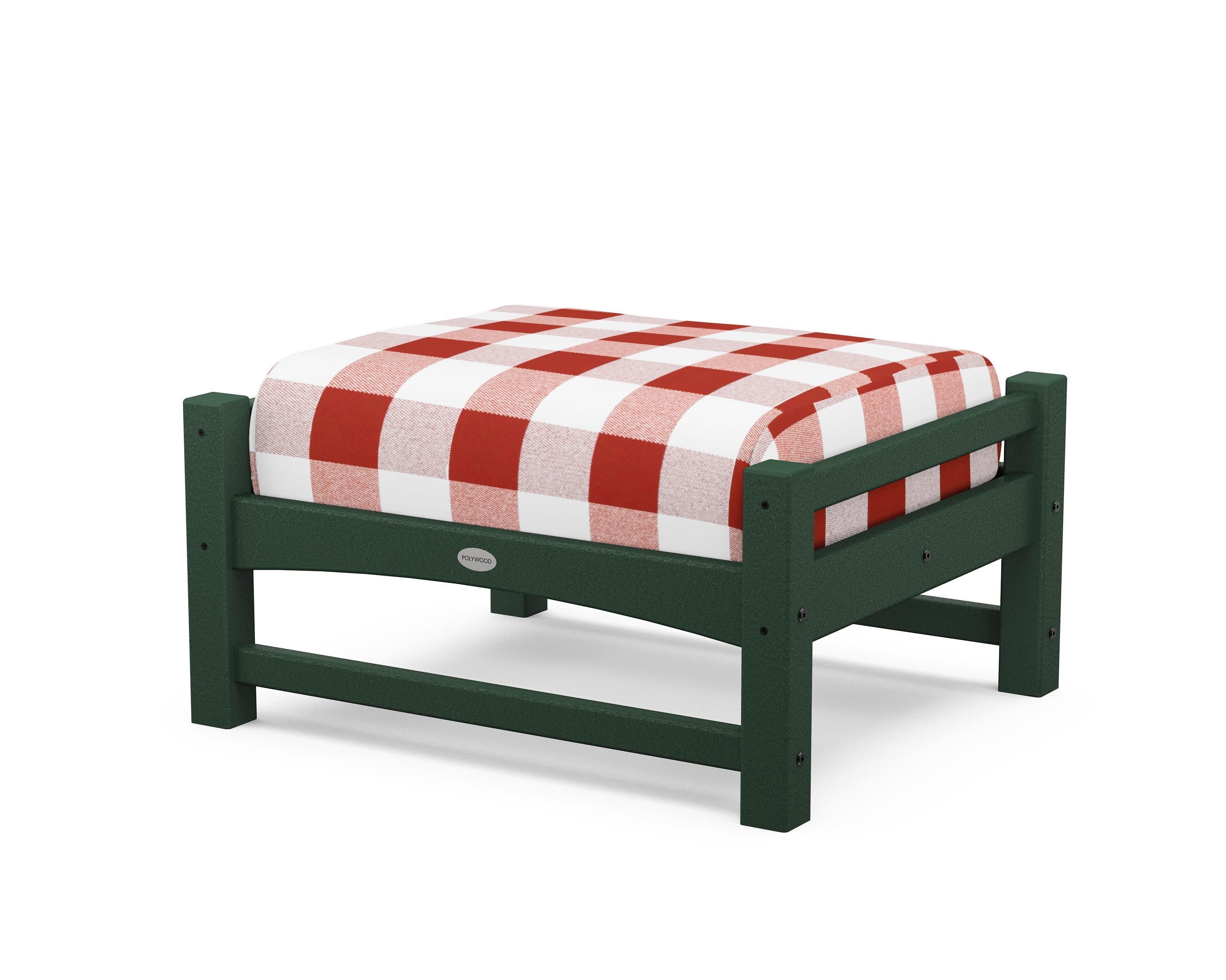 Club Ottoman in Green / Buffalo Plaid Crimson