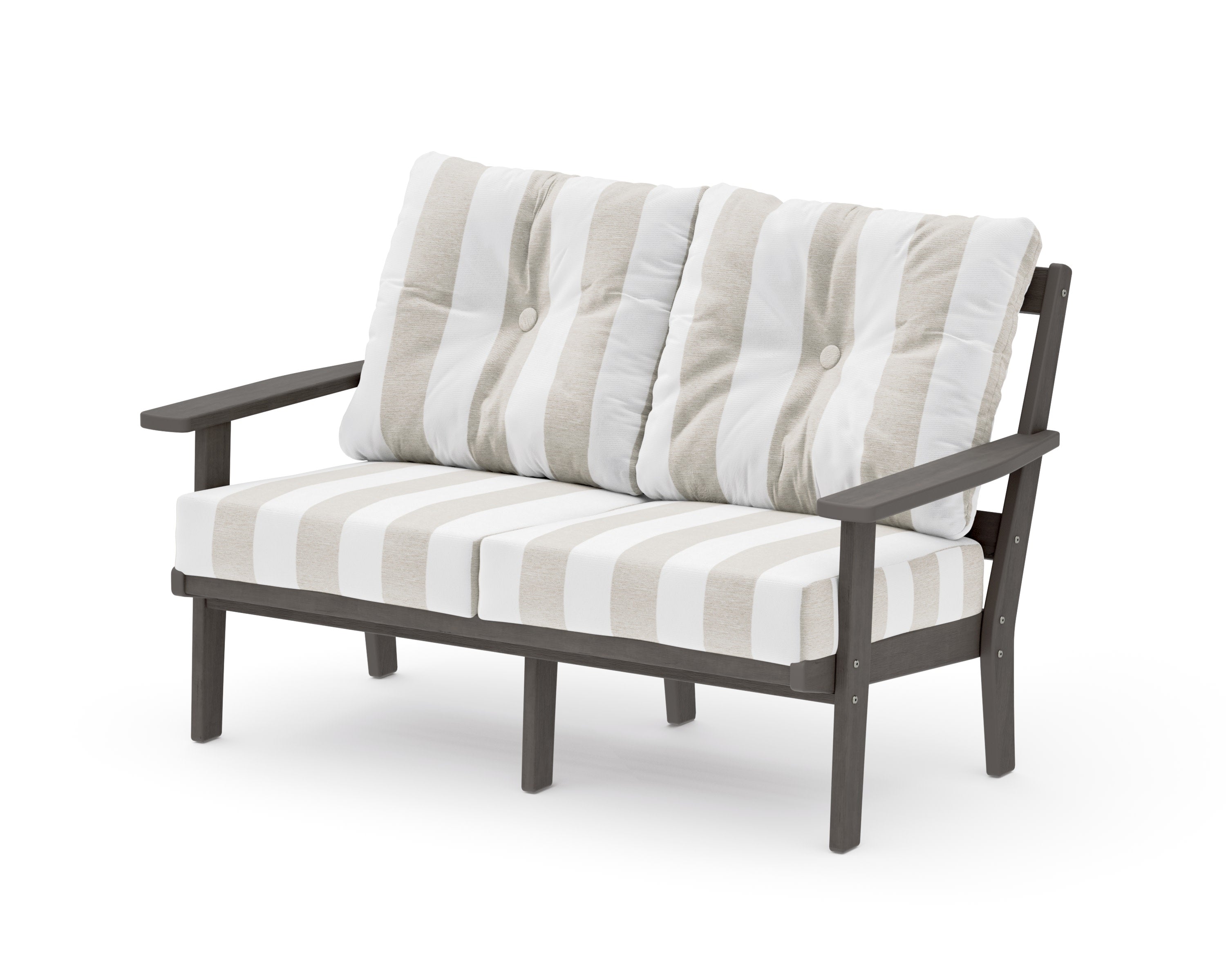 Oxford Deep SeatingLoveseat in Driftwood / Cabana Stripe Dune Burlap