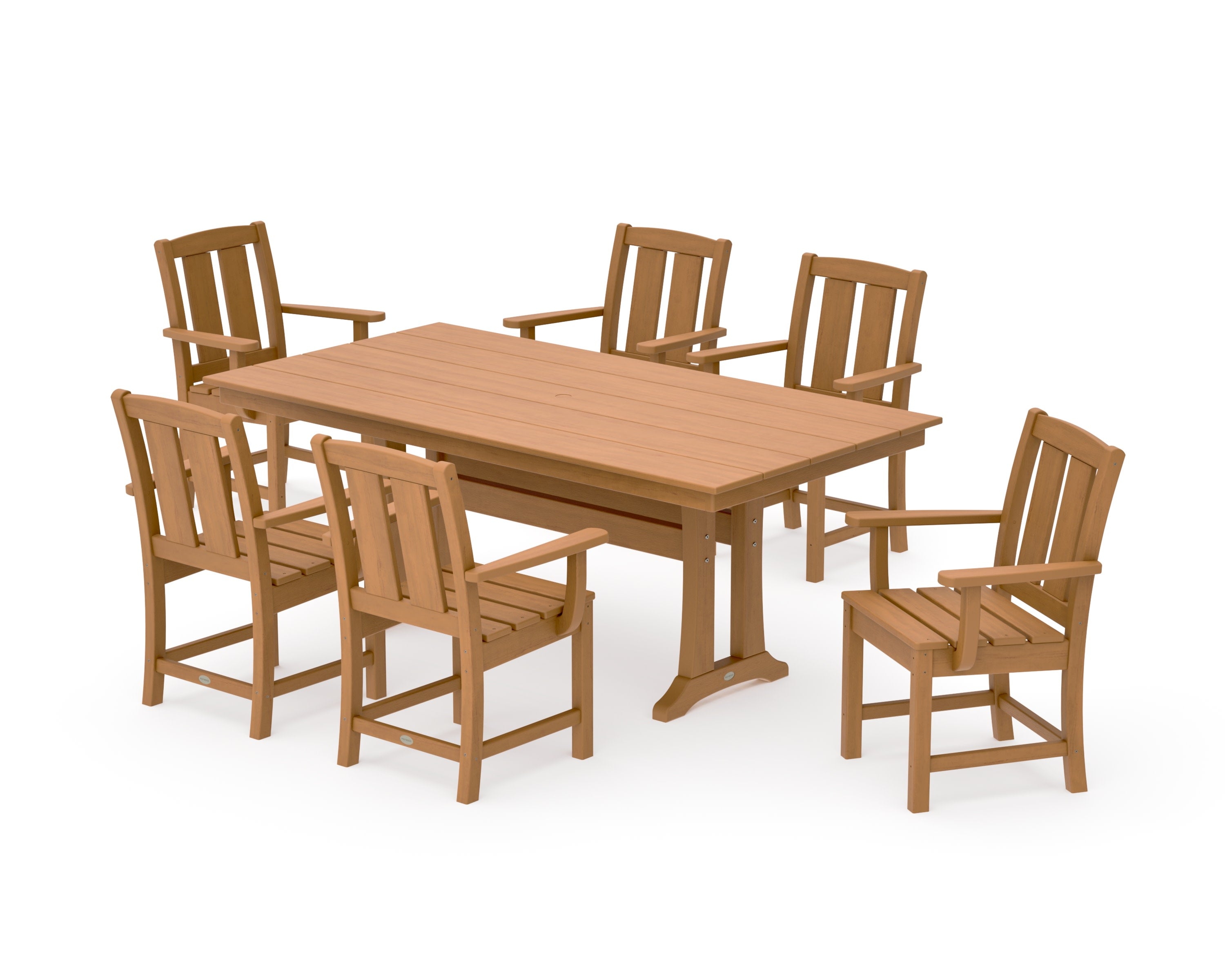 Mission Arm Chair 7-Piece Farmhouse Dining Set with Trestle Legs in Natural