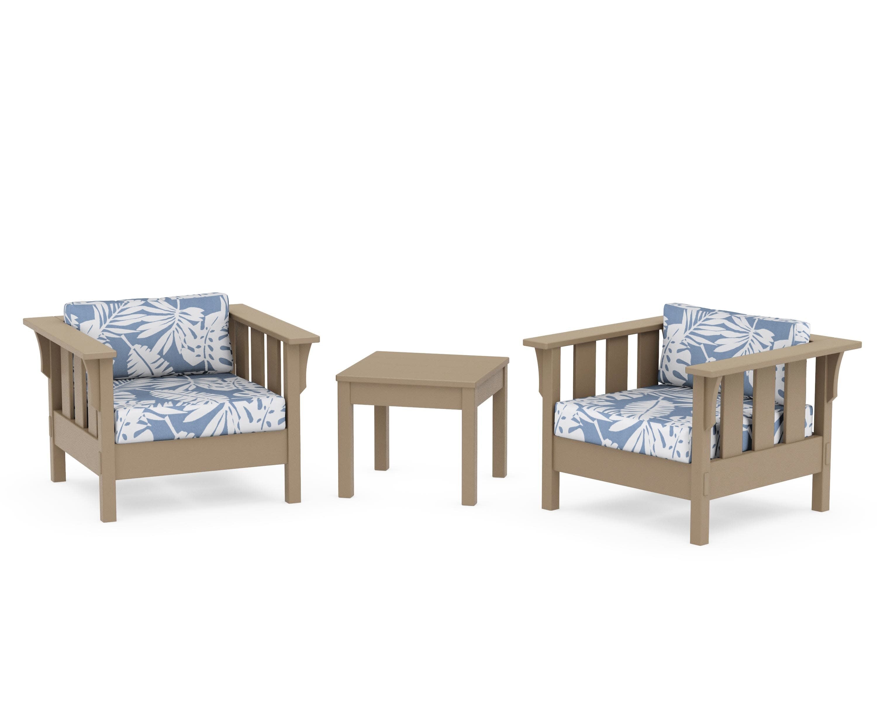 Acadia 3-Piece Deep Seating Set in Vintage Sahara / Leaf Sky Blue