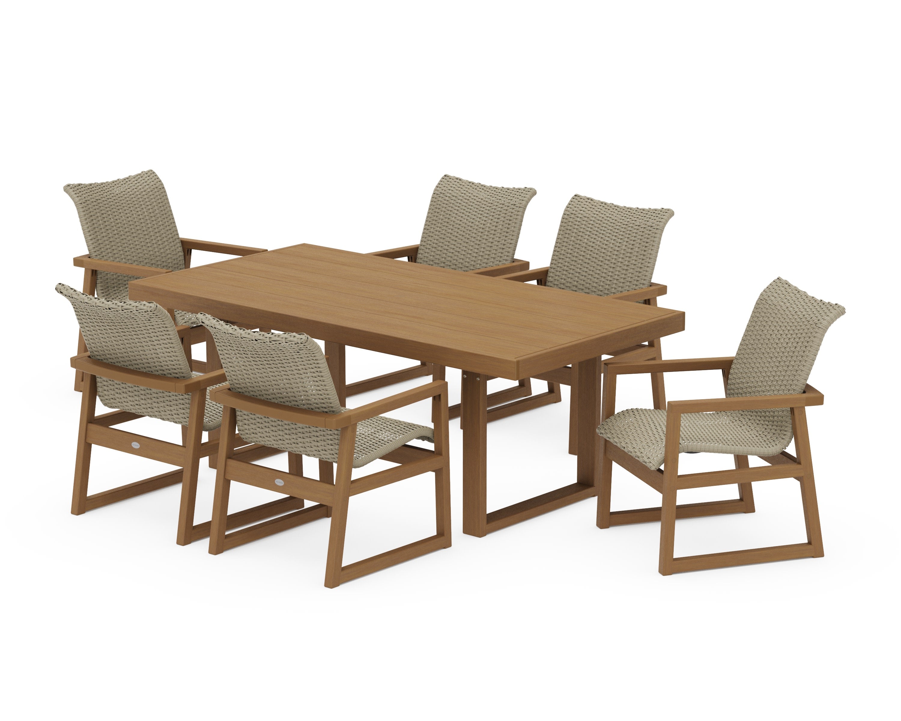 EDGE Woven Arm Chair 7-Piece Dining Set in Natural / Dune Grass