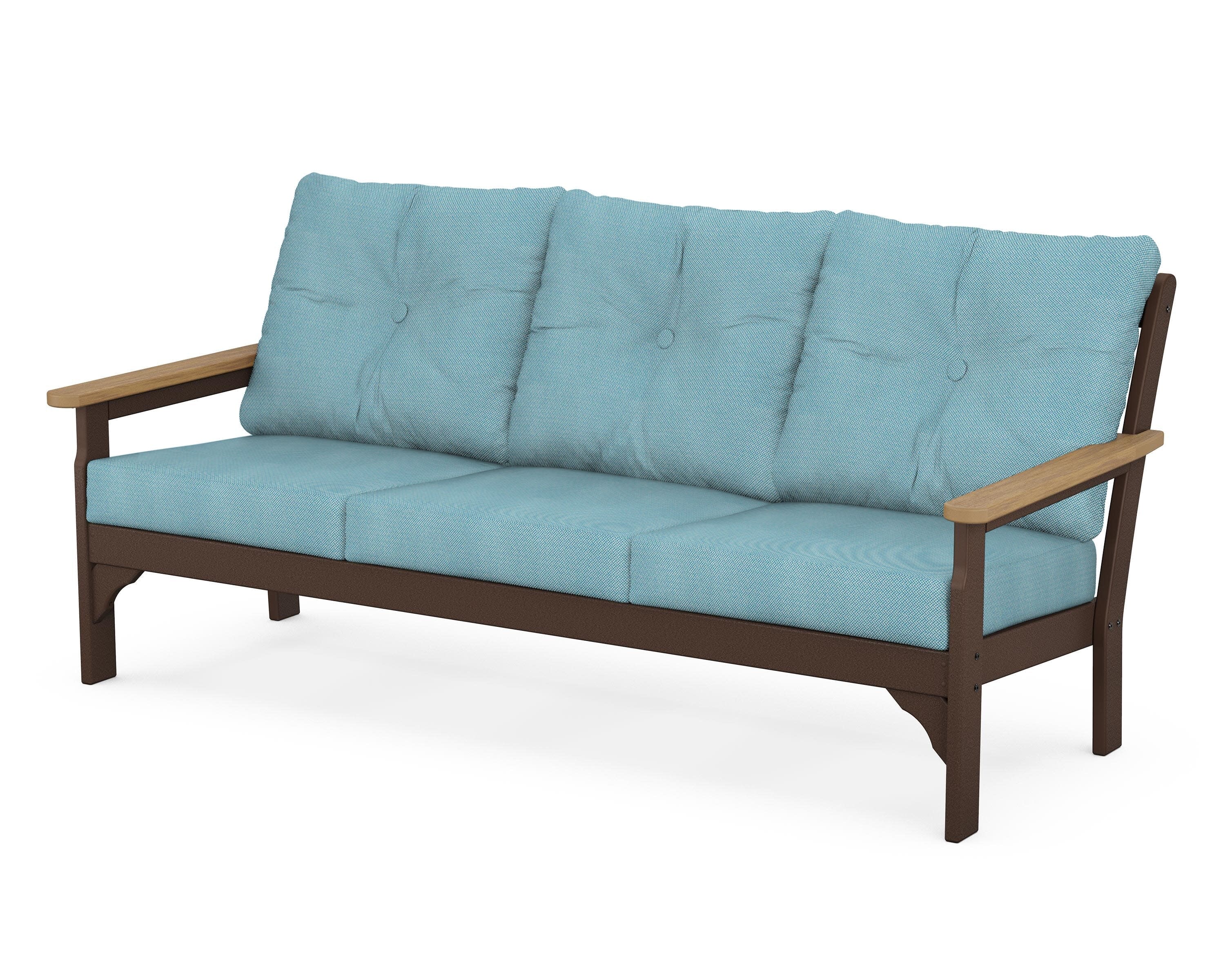 Vineyard Deep Seating Sofa in Mahogany / Natural / Lattice Sky Blue
