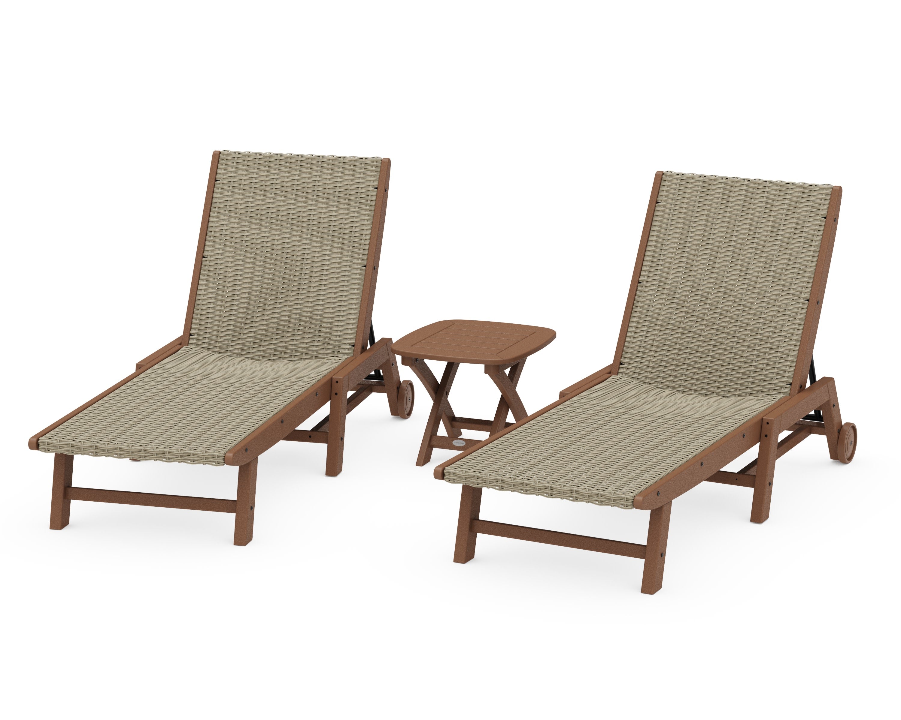 3 - Piece Coastal Woven Chaise with Wheels Chaise Lounge Set in Teak / Dune Grass