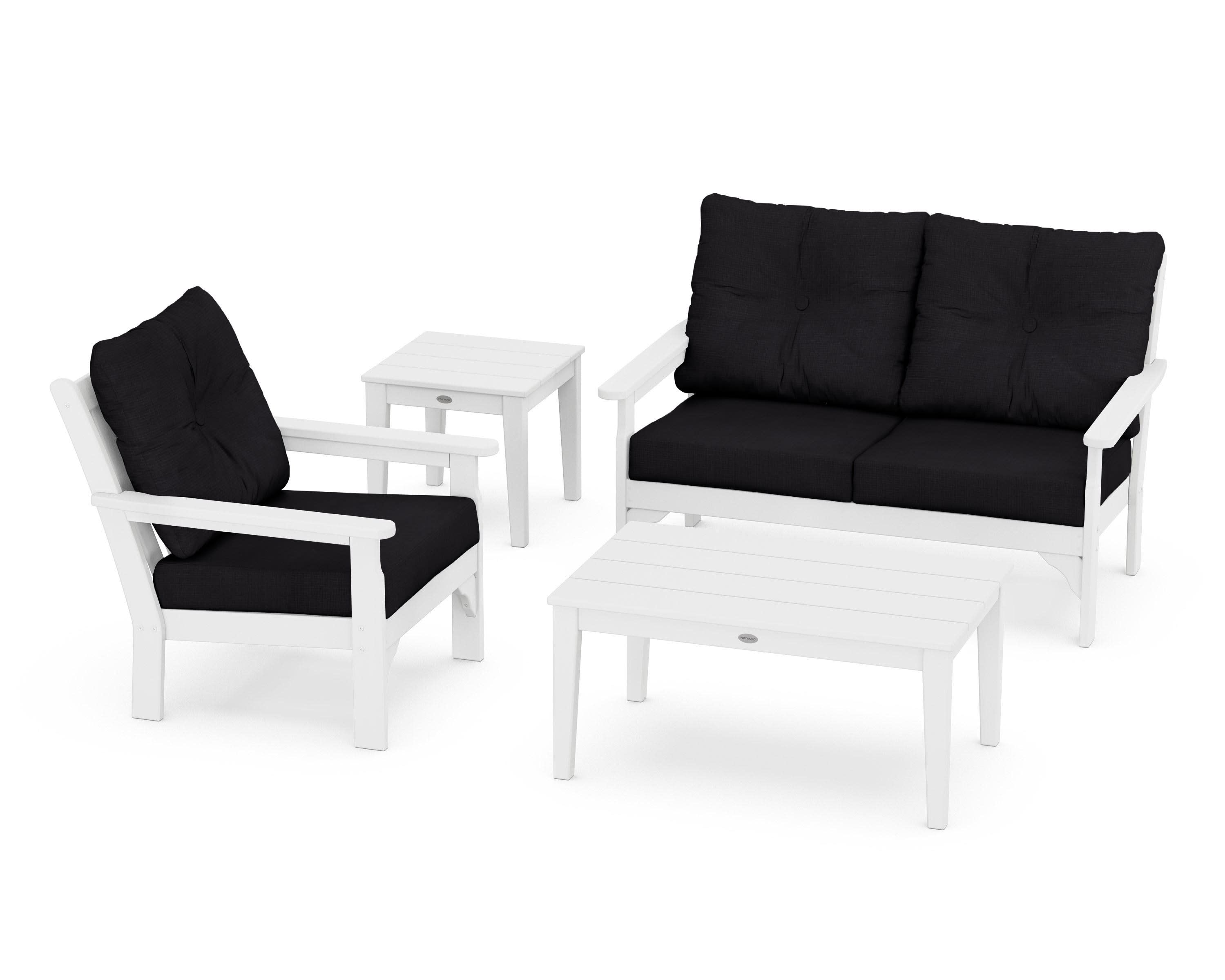 Vineyard 4-Piece Deep Seating Set in White / Midnight Linen