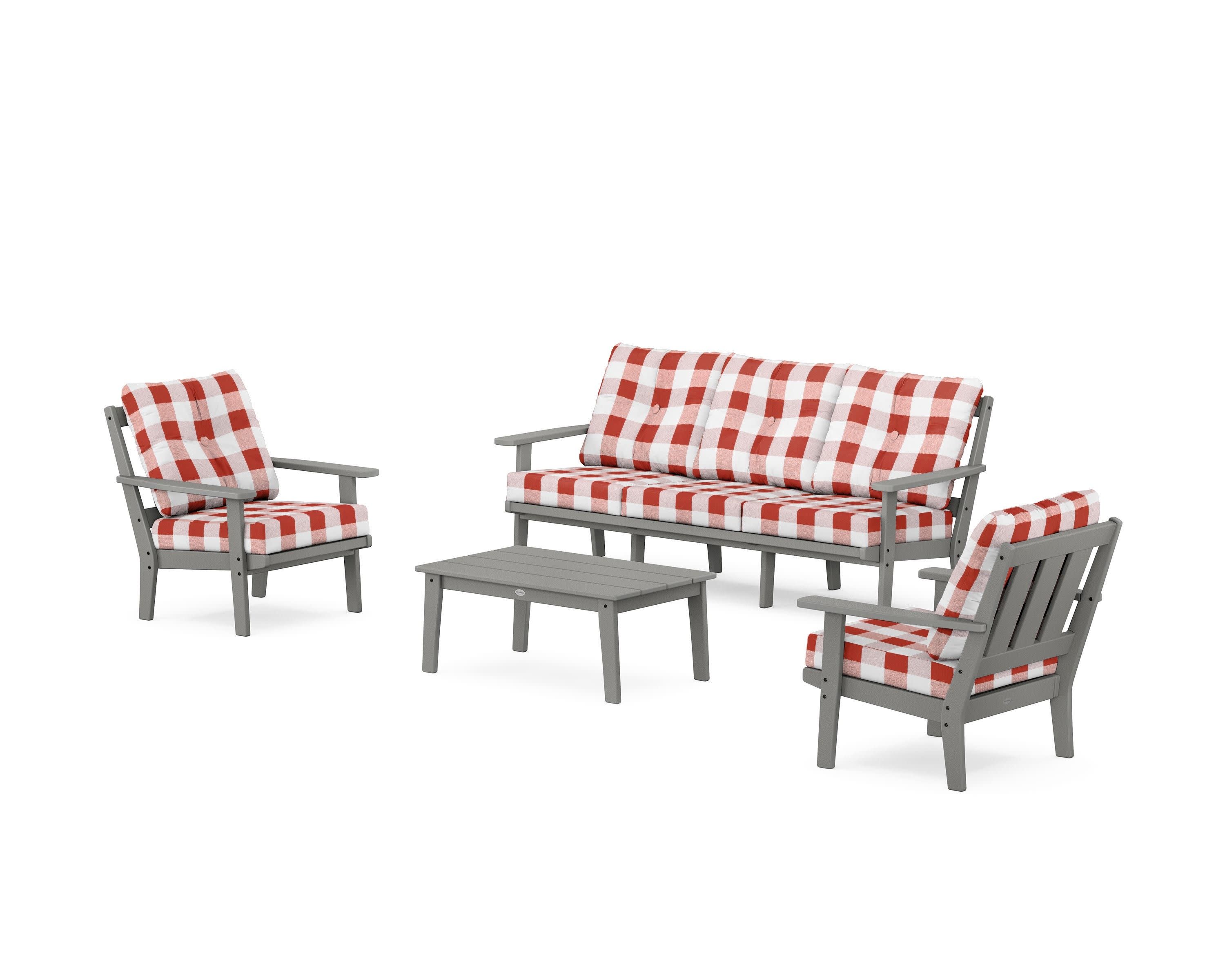 Oxford 4-Piece Deep Seating Set with Sofa in Slate Grey / Buffalo Plaid Crimson