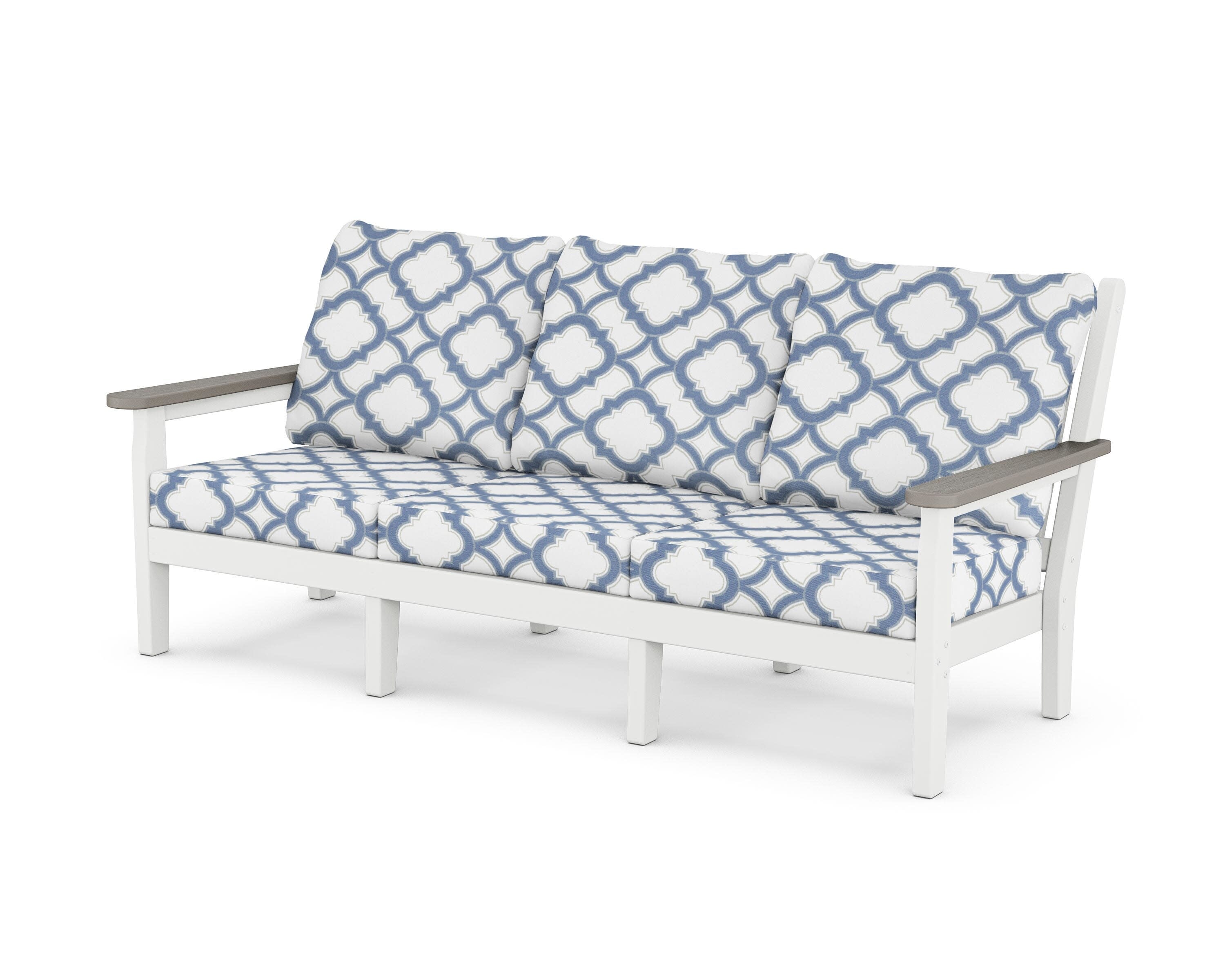 Chippendale Deep Seating Sofa in White / Driftwood / Trellis Sky Blue