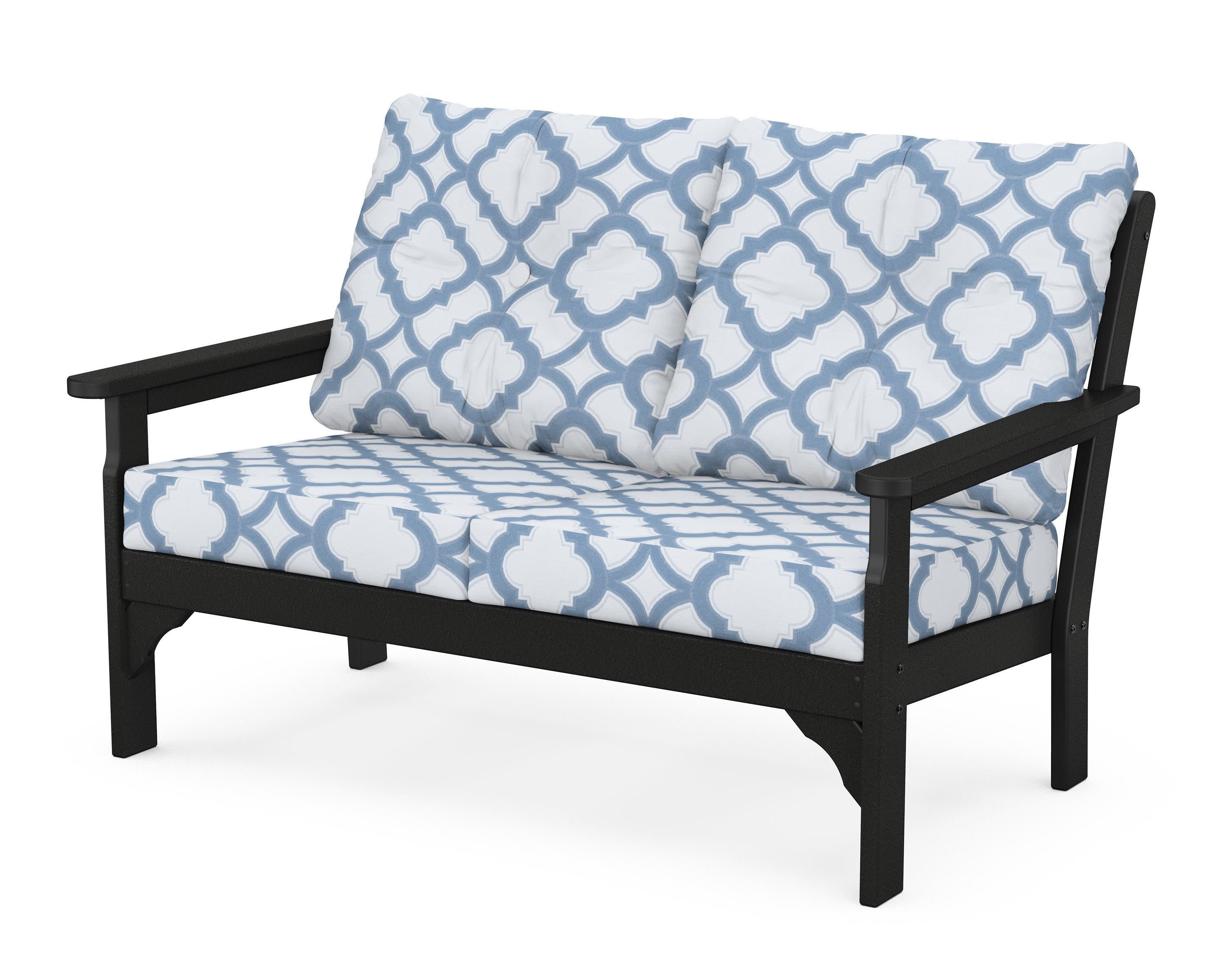 Vineyard Deep Seating Loveseat in Black / Trellis Sky Blue
