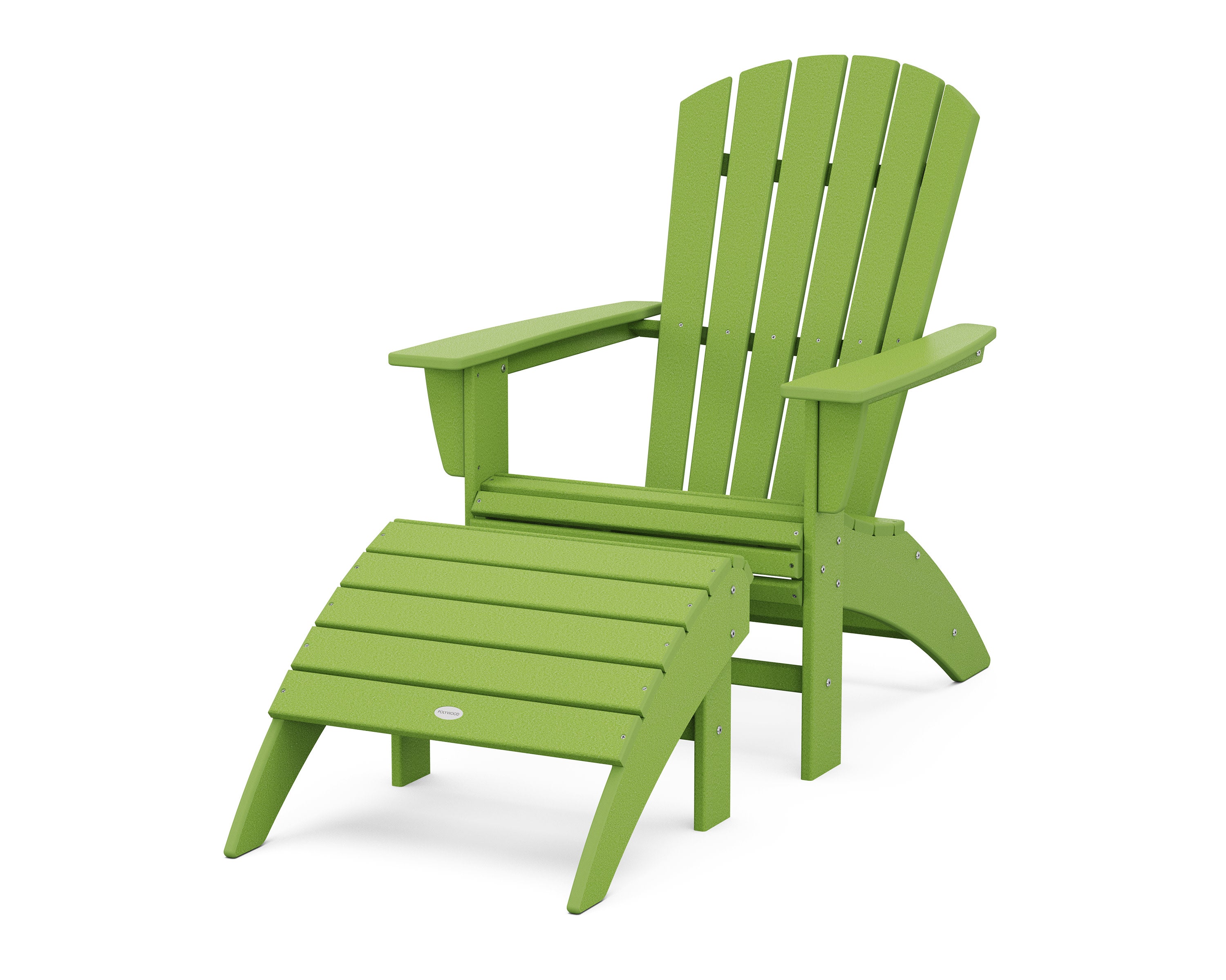 Nautical Curveback Adirondack Chair 2-Piece Set with Ottoman in Lime