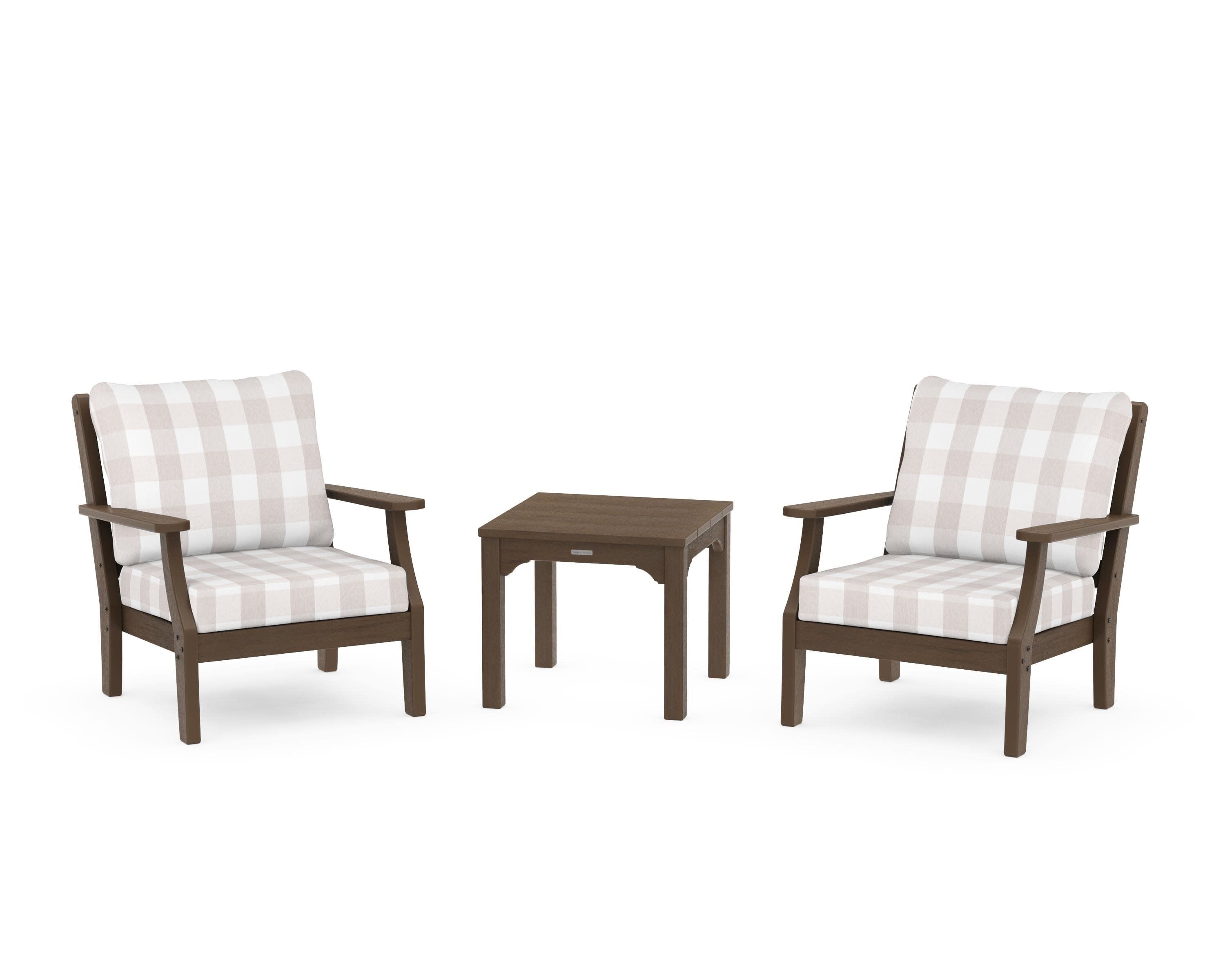 Chinoiserie 3-Piece Deep Seating Set in Kona / Buffalo Plaid Dune Burlap