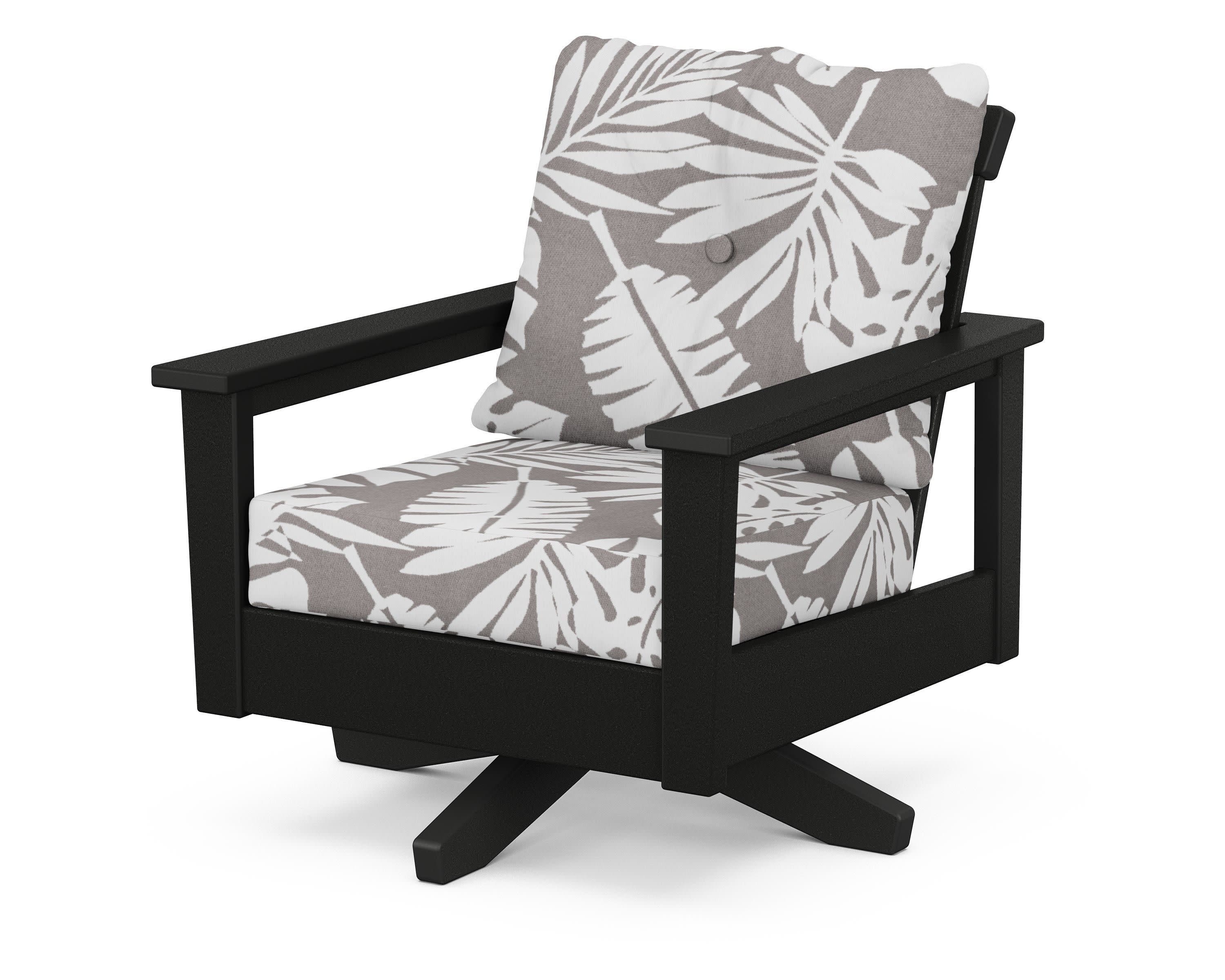 Prescott Deep Seating Swivel Chair in Black / Leaf Grey Mist