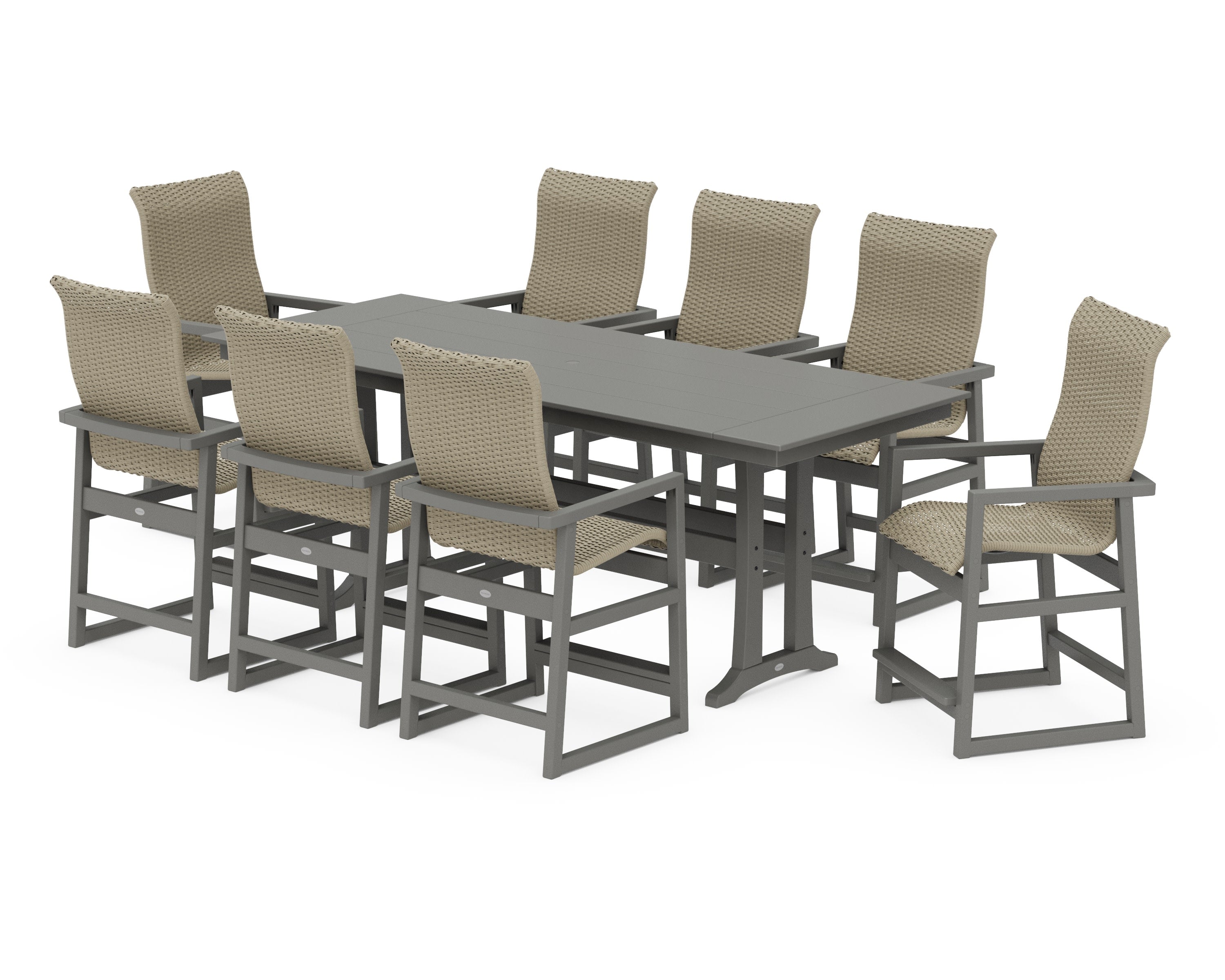 EDGE Woven Highback 9-Piece Farmhouse Counter Set with Trestle Legs