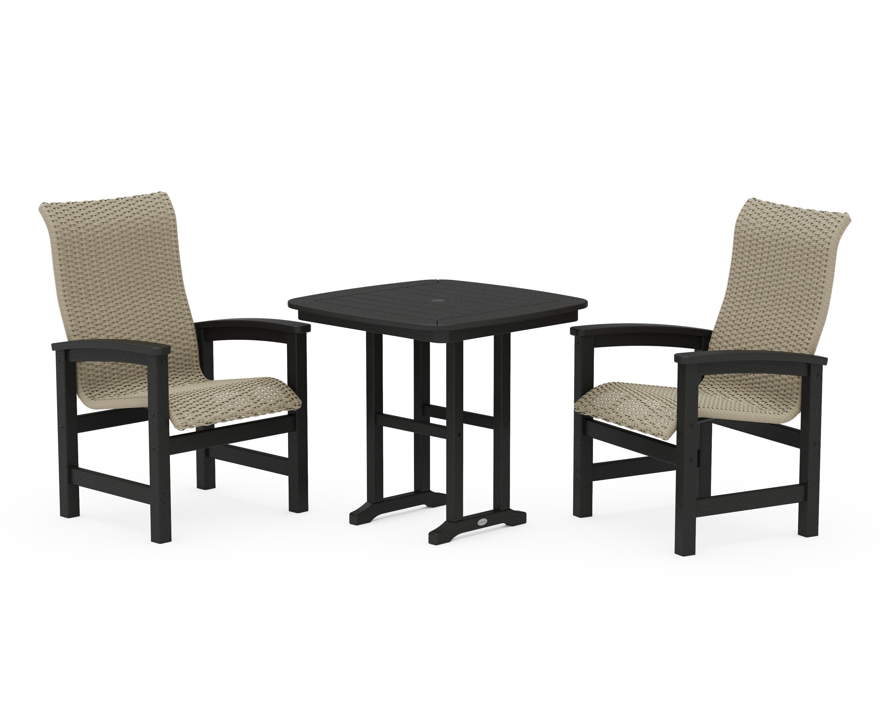 Coastal Woven High-Back 3-Piece Dining Set in Black / Dune Grass