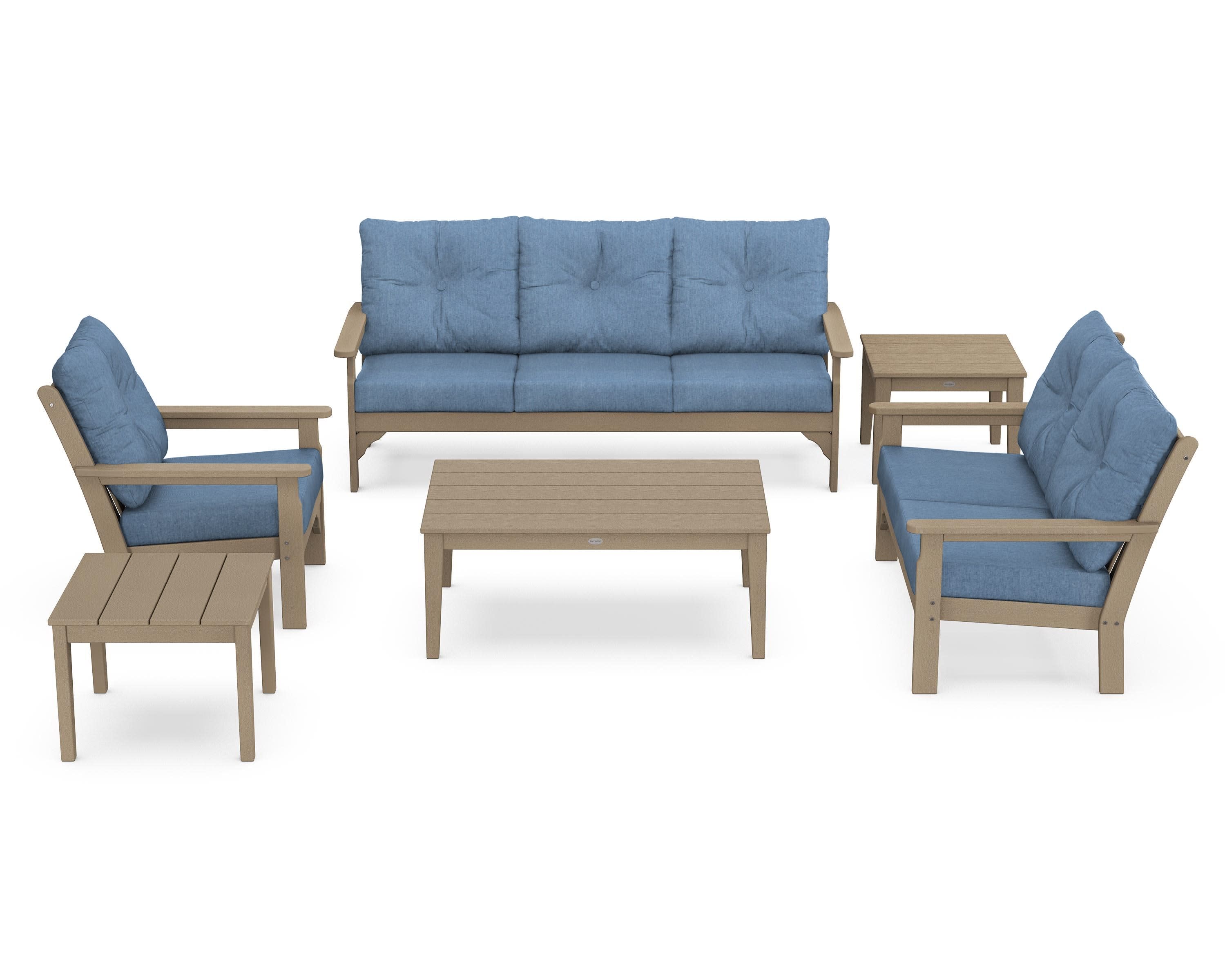 Vineyard 6-Piece Deep Seating Set in Vintage Sahara / Sky Blue
