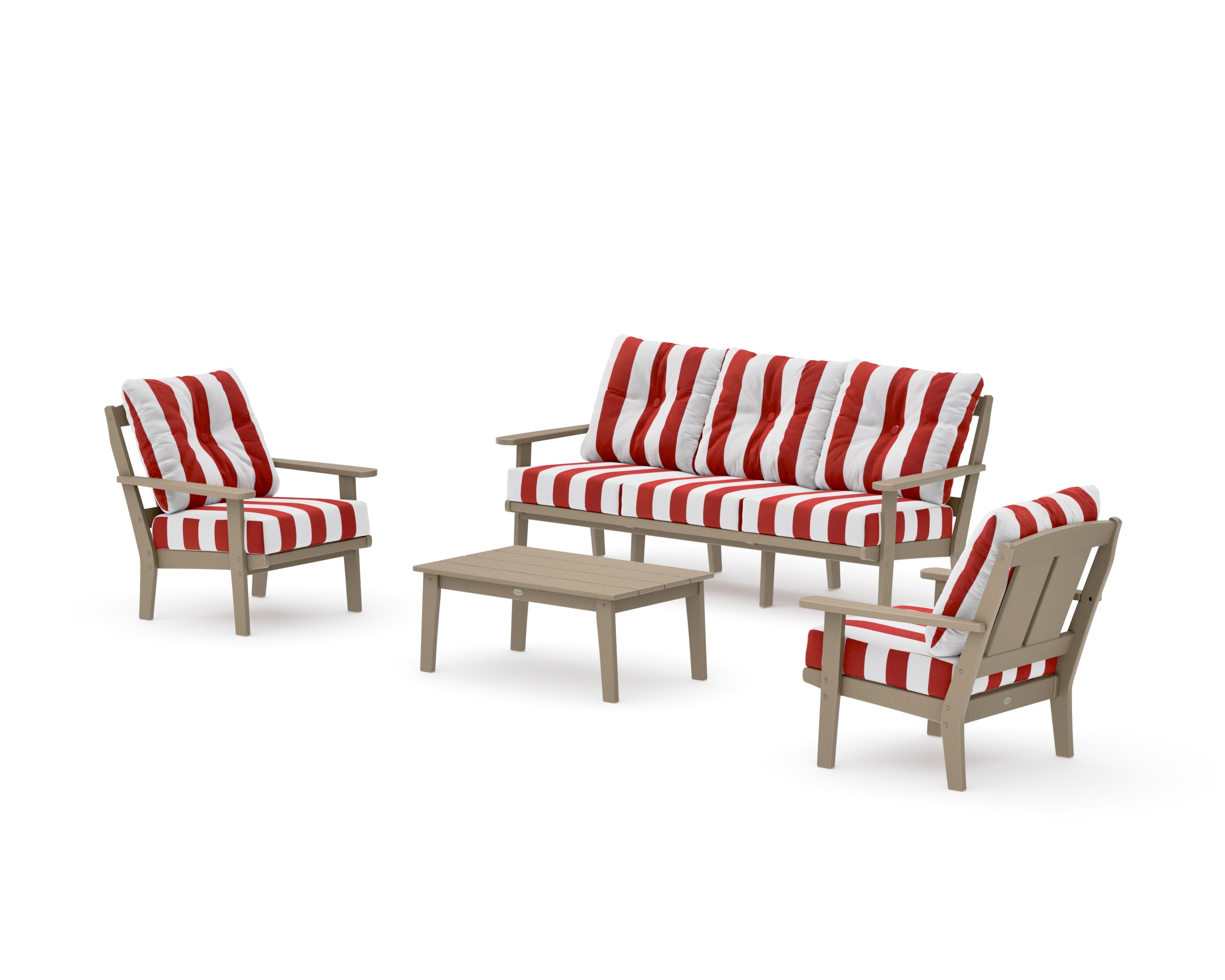 Mission 4-Piece Deep Seating Set with Sofa in Vintage Sahara / Cabana Stripe Crimson