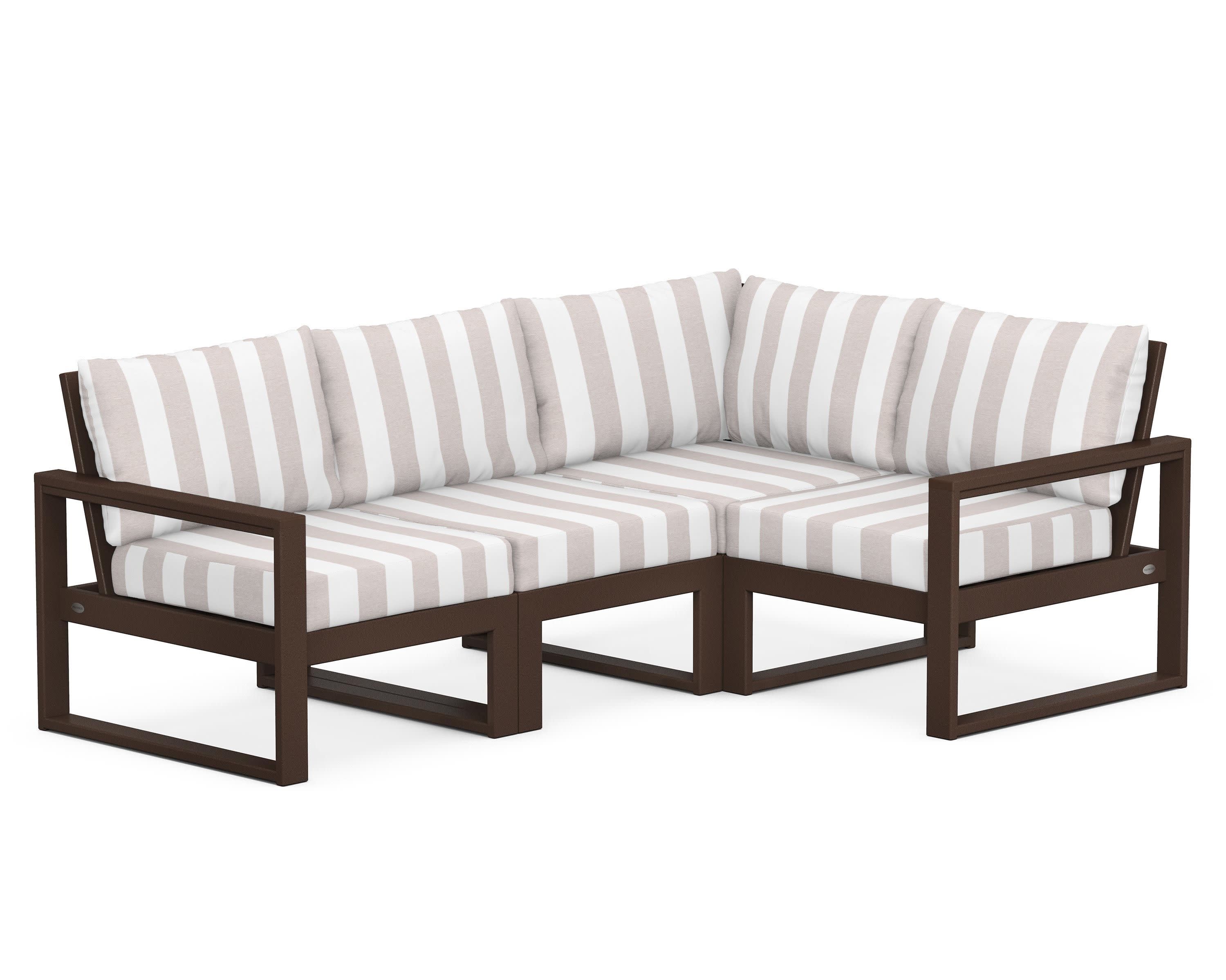 EDGE 4-Piece Modular Deep Seating Set in Mahogany / Cabana Stripe Dune Burlap