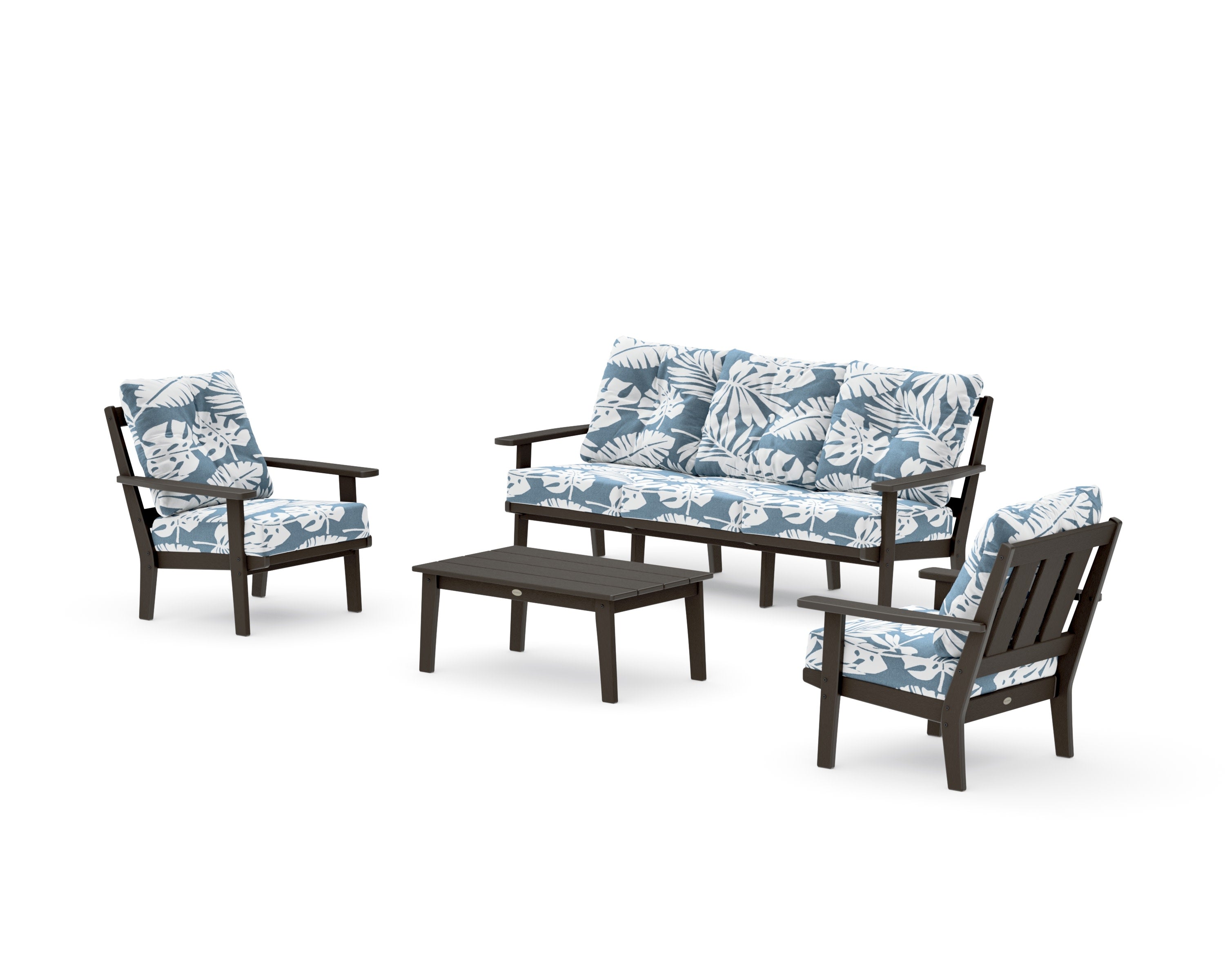 Oxford 4-Piece Deep Seating Set with Sofa in Vintage Coffee / Leaf Sky Blue