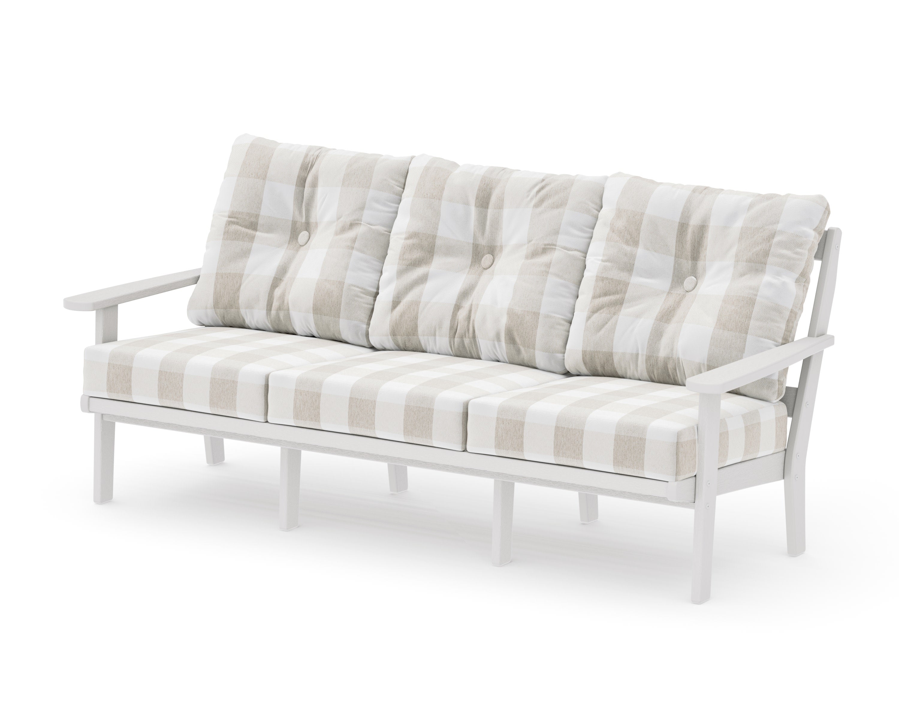 Mission Deep Seating Sofa in Vintage White / Buffalo Plaid Dune Burlap