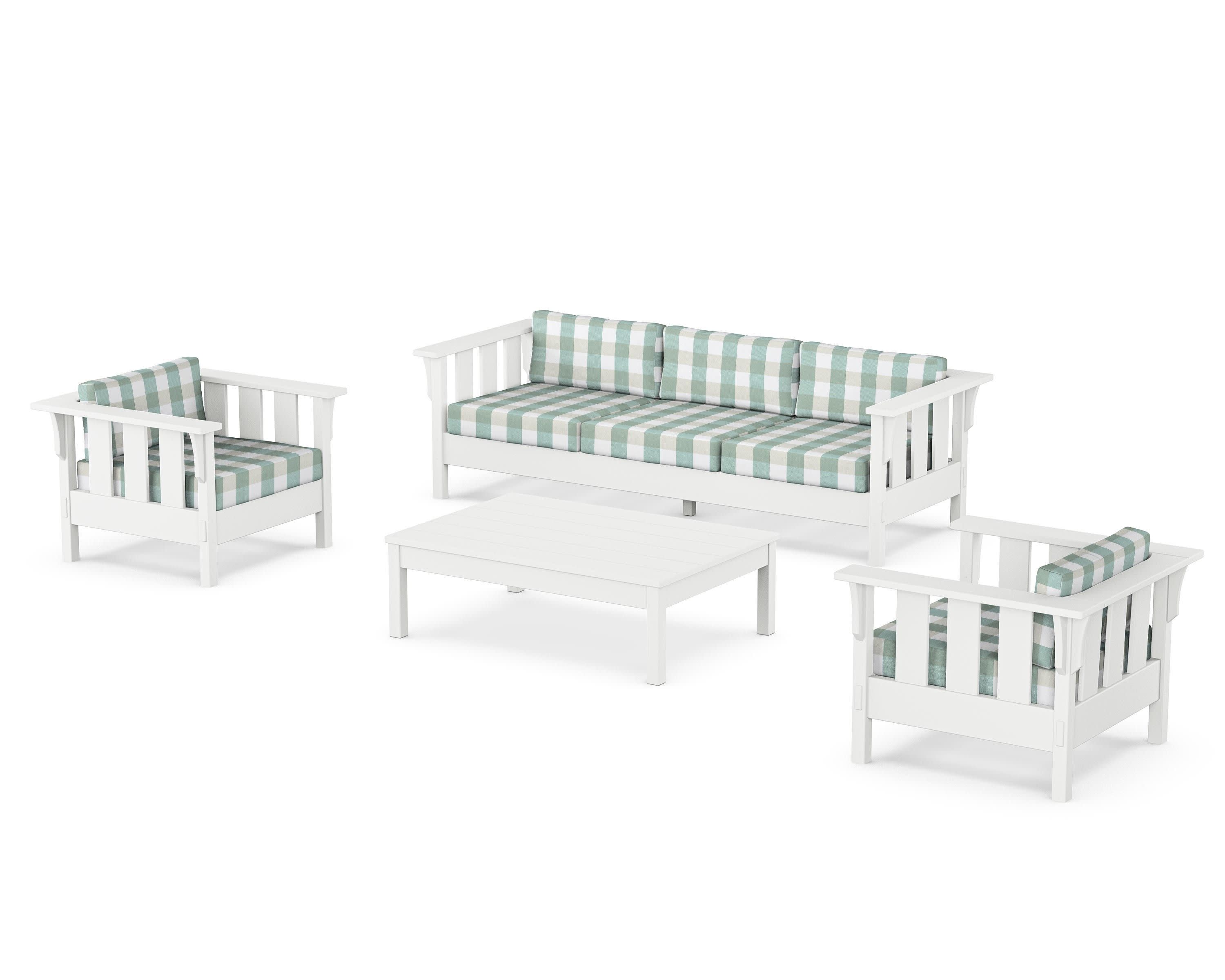 Acadia 4-Piece Deep Seating Set with Sofa in White / Buffalo Plaid Glacier Spa