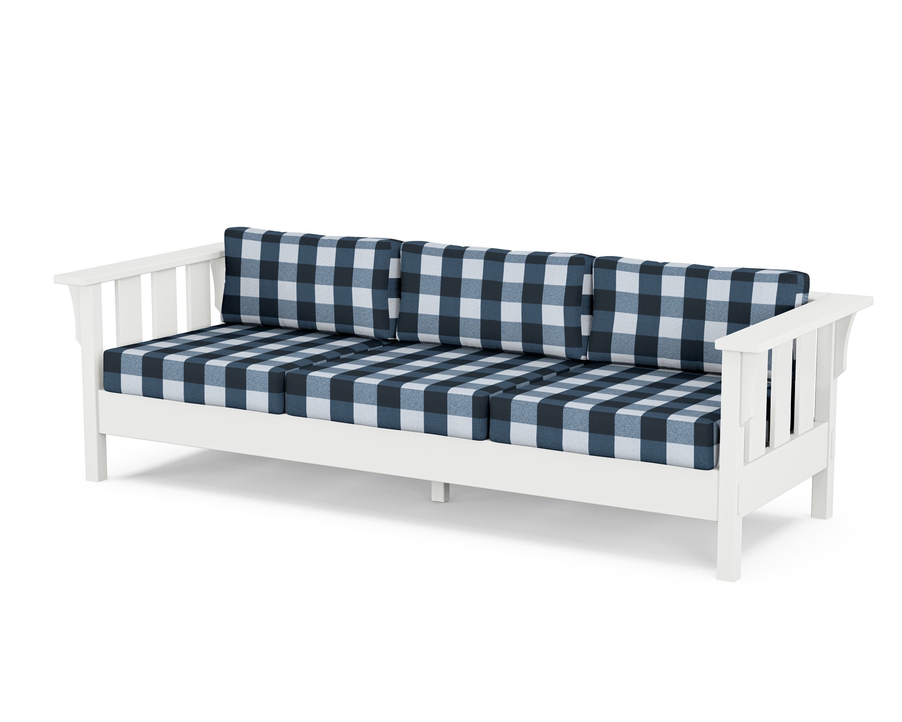 Acadia Deep Seating Sofa in White / Buffalo Plaid Marine Indigo